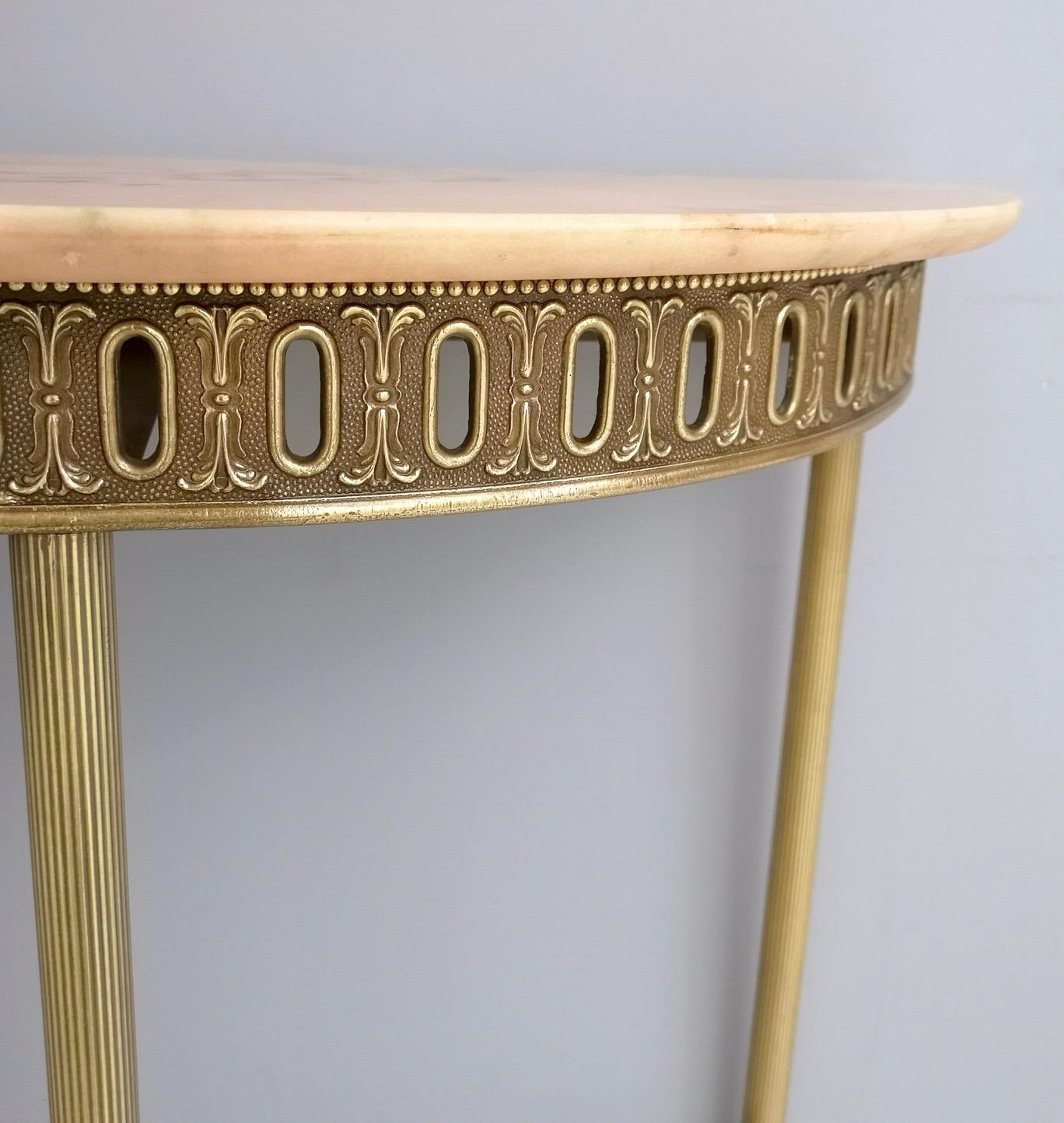 Demilune Brass Console Table with Portuguese Pink Marble Top, Italy, 1950s  4