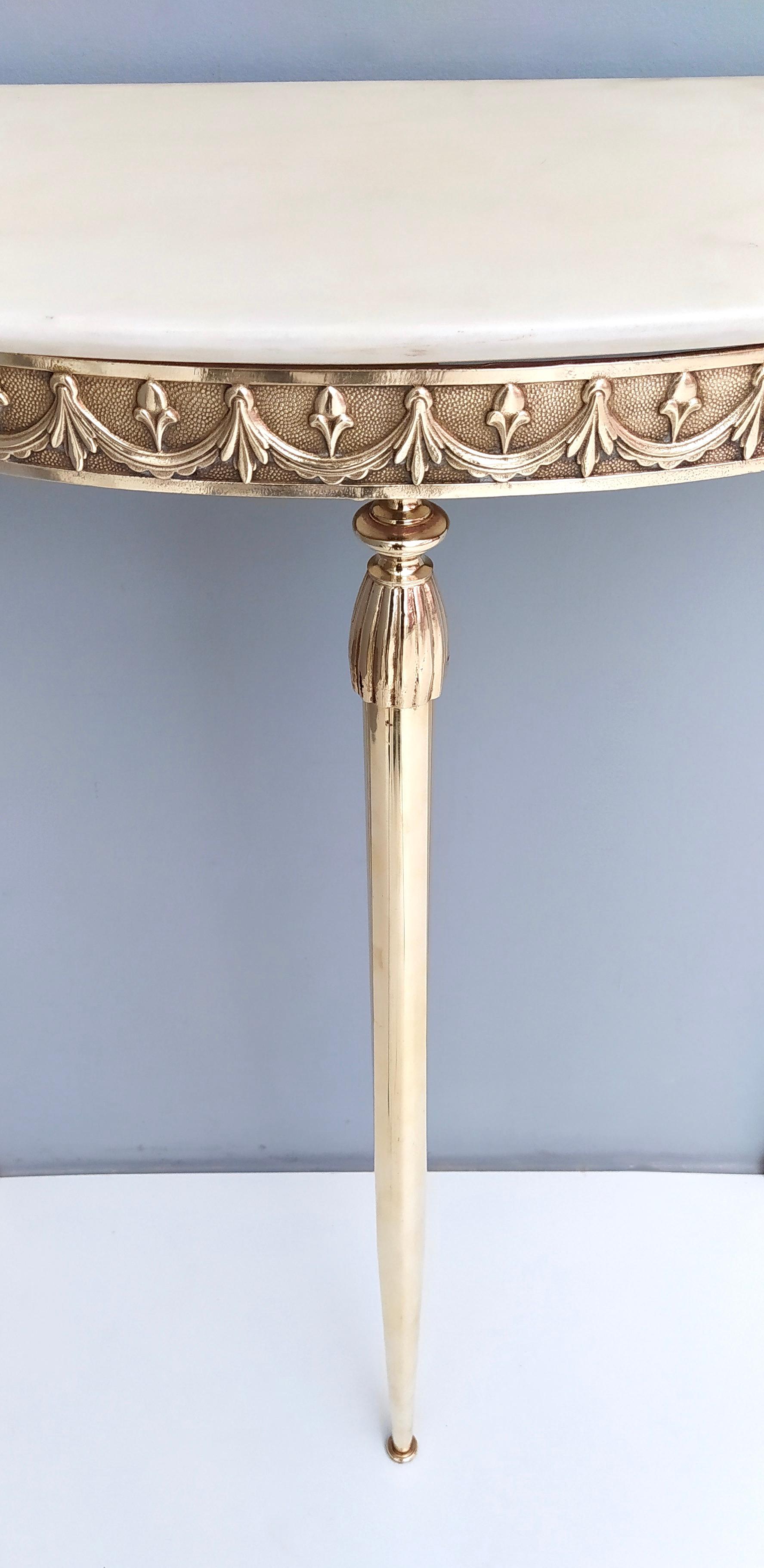 Demilune Brass Console Table with Portuguese Pink Marble Top, Italy, 1950s 2