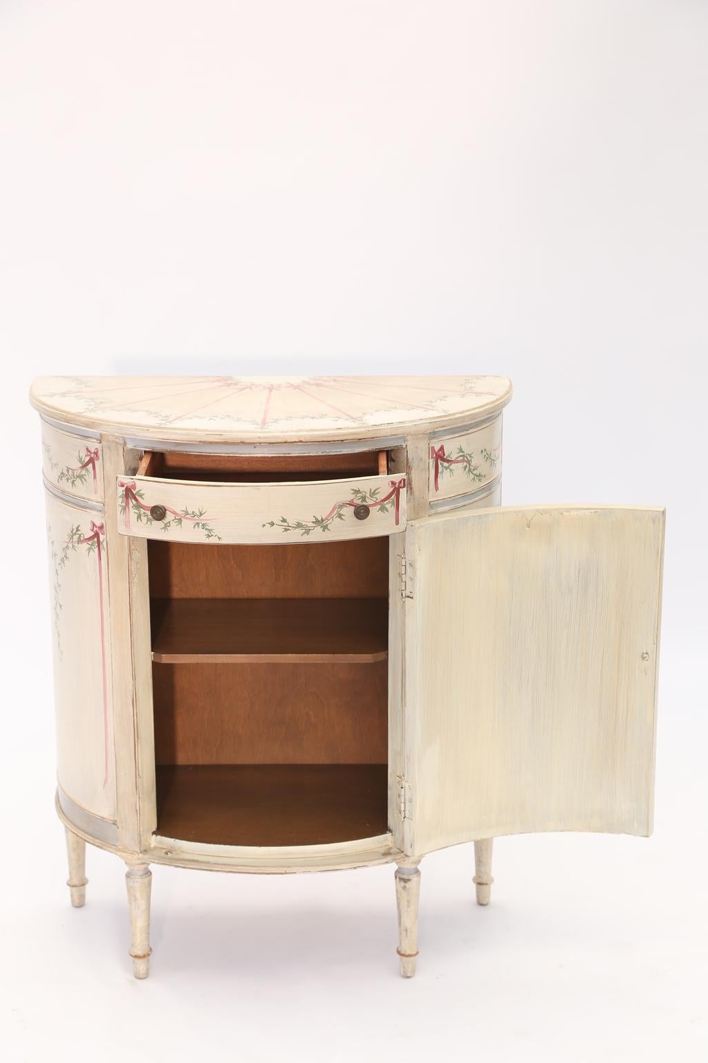 American Demilune Cabinet Hand-Painted with Dogs