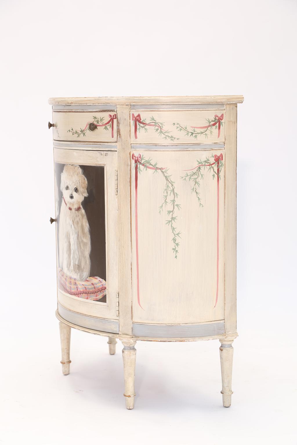 Mid-20th Century Demilune Cabinet Hand-Painted with Dogs
