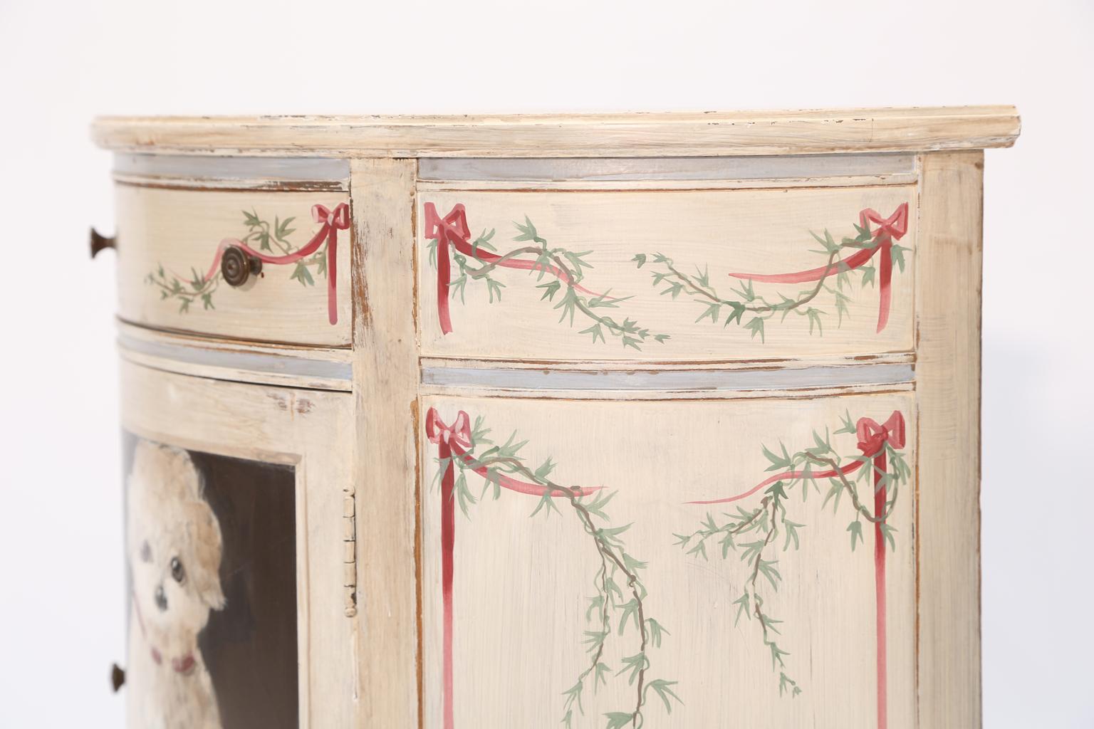 Mahogany Demilune Cabinet Hand-Painted with Dogs