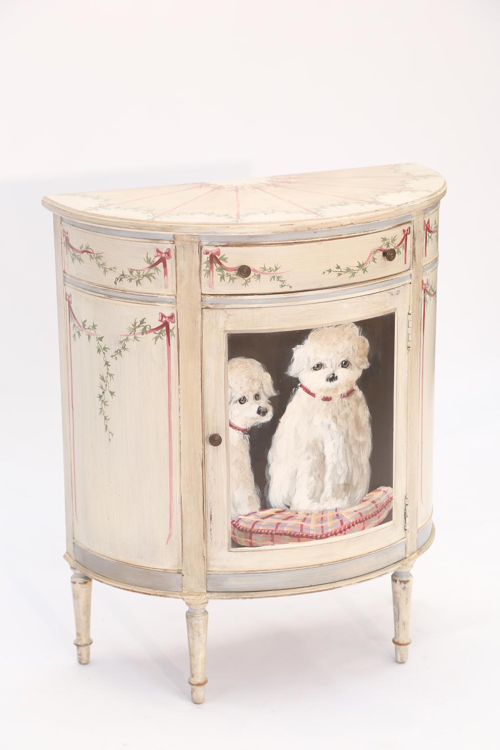 Demilune Cabinet Hand-Painted with Dogs 2