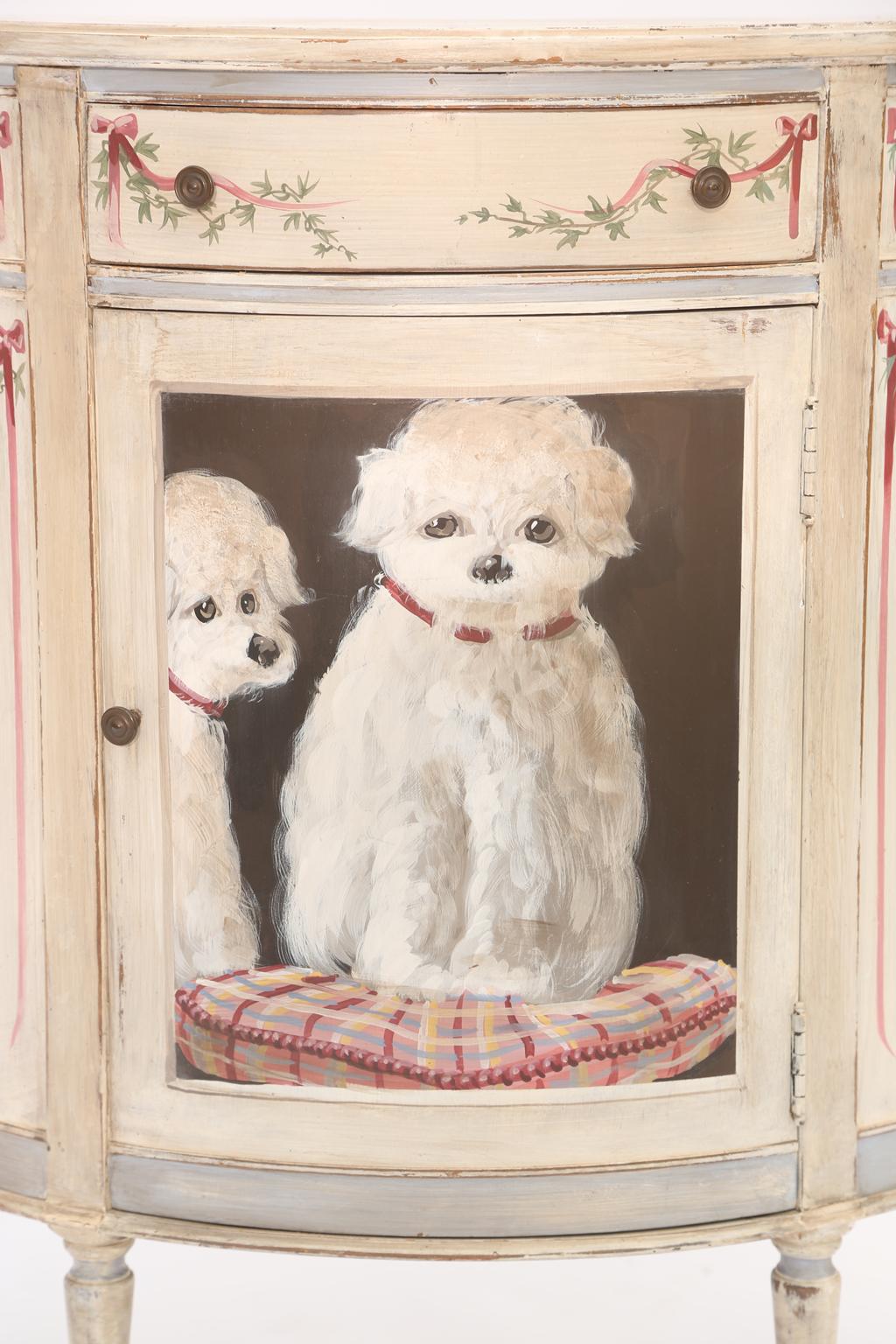 Demilune Cabinet Hand-Painted with Dogs 3