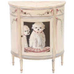 Vintage Demilune Cabinet Hand-Painted with Dogs