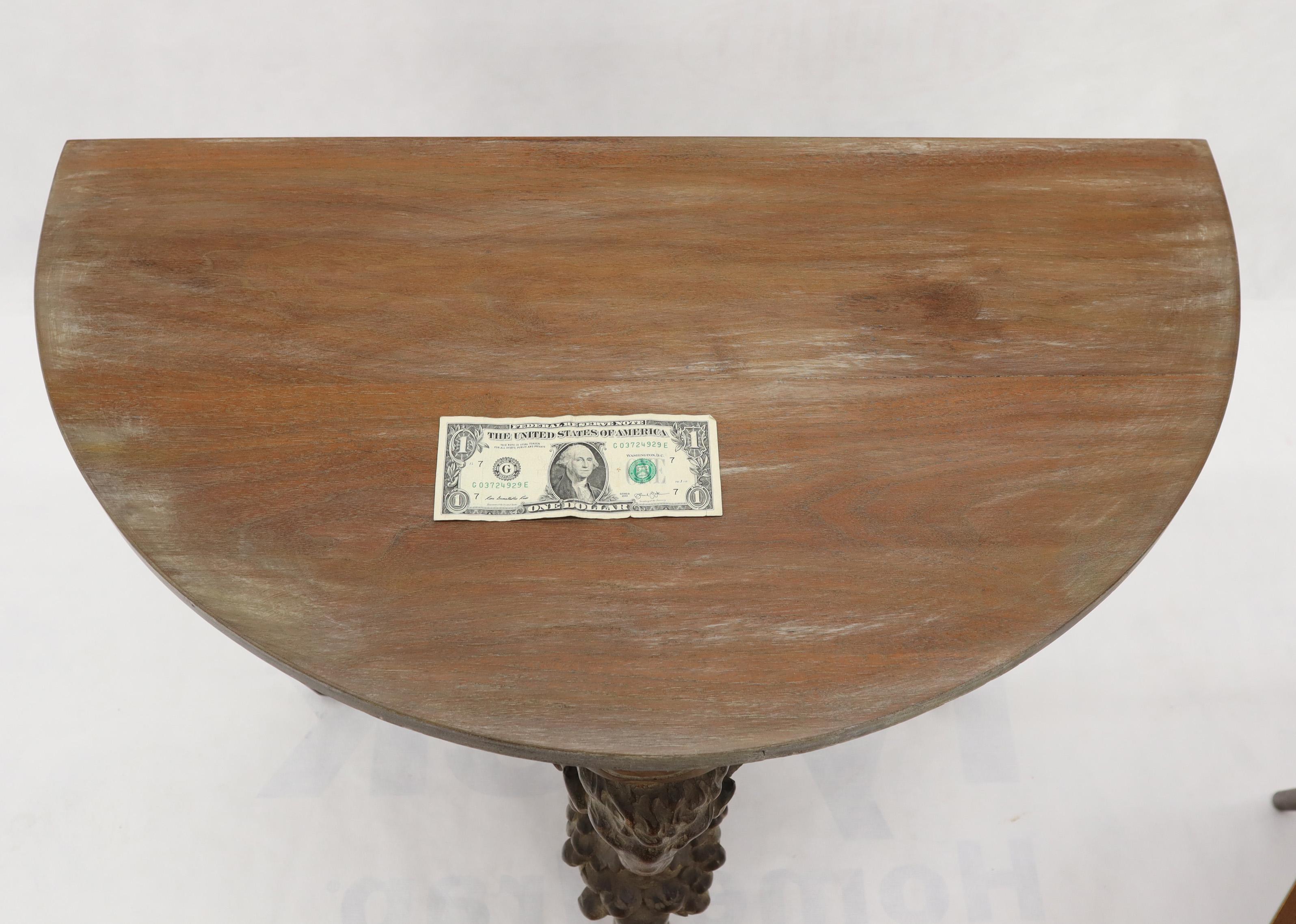 Demilune Carved Mahogany Hoof Foot Rams Head Tri Legged Console Wall Table 2