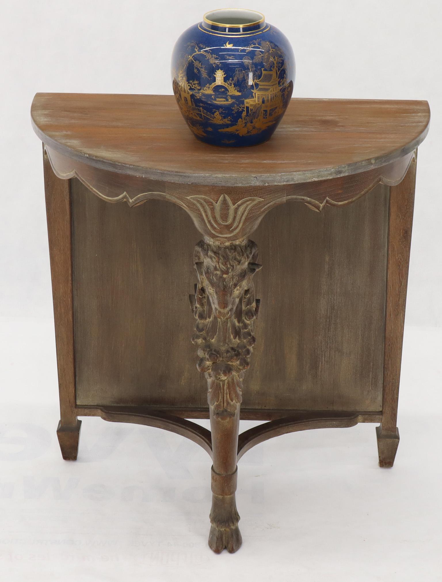 Demilune Carved Mahogany Hoof Foot Rams Head Tri Legged Console Wall Table In Good Condition In Rockaway, NJ