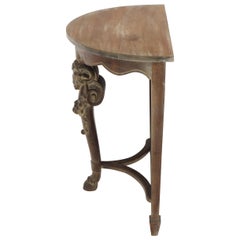 Demilune Carved Mahogany Hoof Foot Rams Head Tri Legged Console Wall Table
