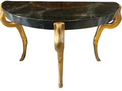 Demilune Console Gold Leaf Hoof Legs/Hand-Painted Marble Top Manner of Duquette