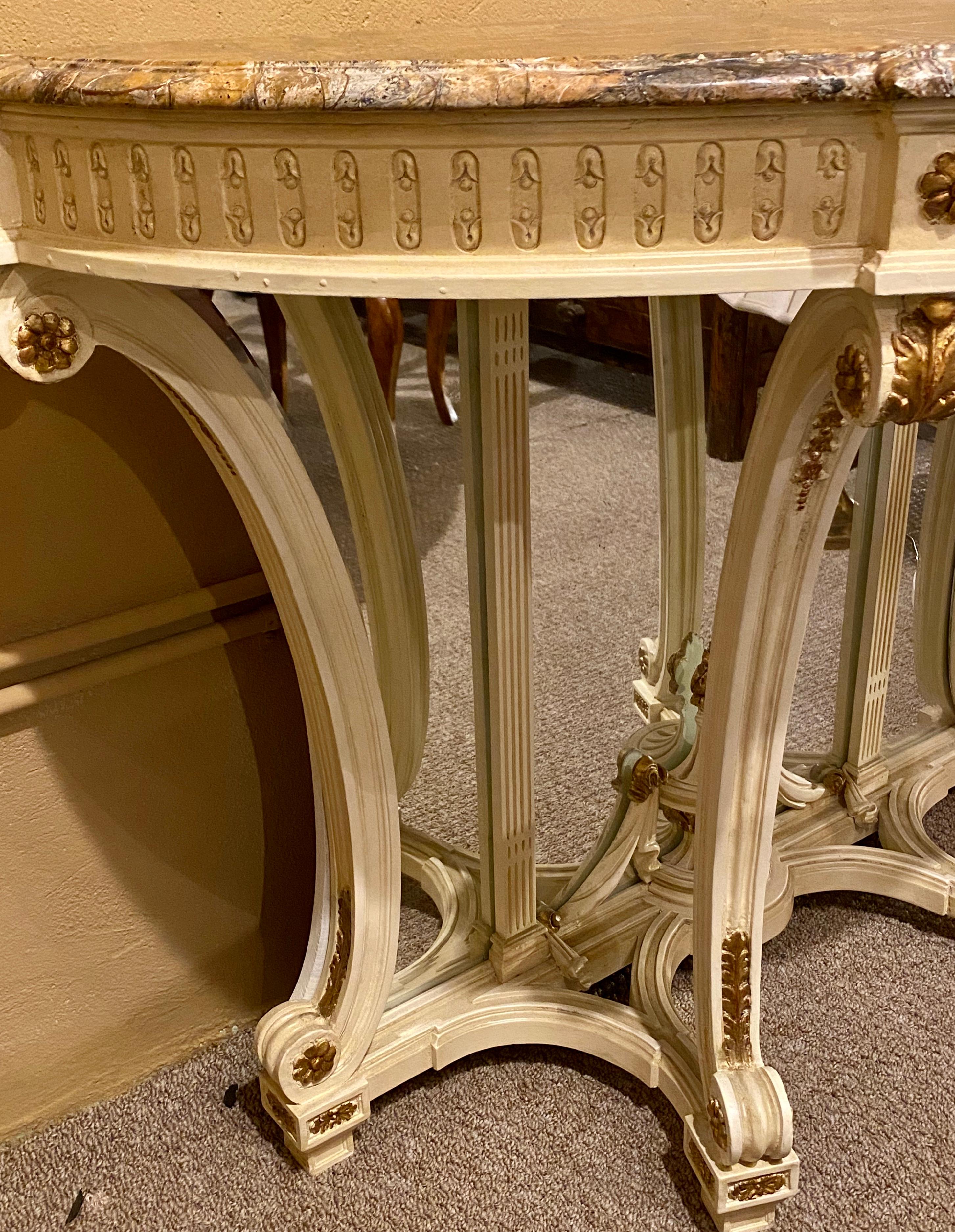 Demilune Console Hollywood Regency Style Marble-Top with Beveled Mirror Back For Sale 5