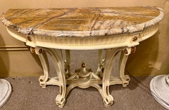 Demilune Console Hollywood Regency Style Marble-Top with Beveled Mirror Back