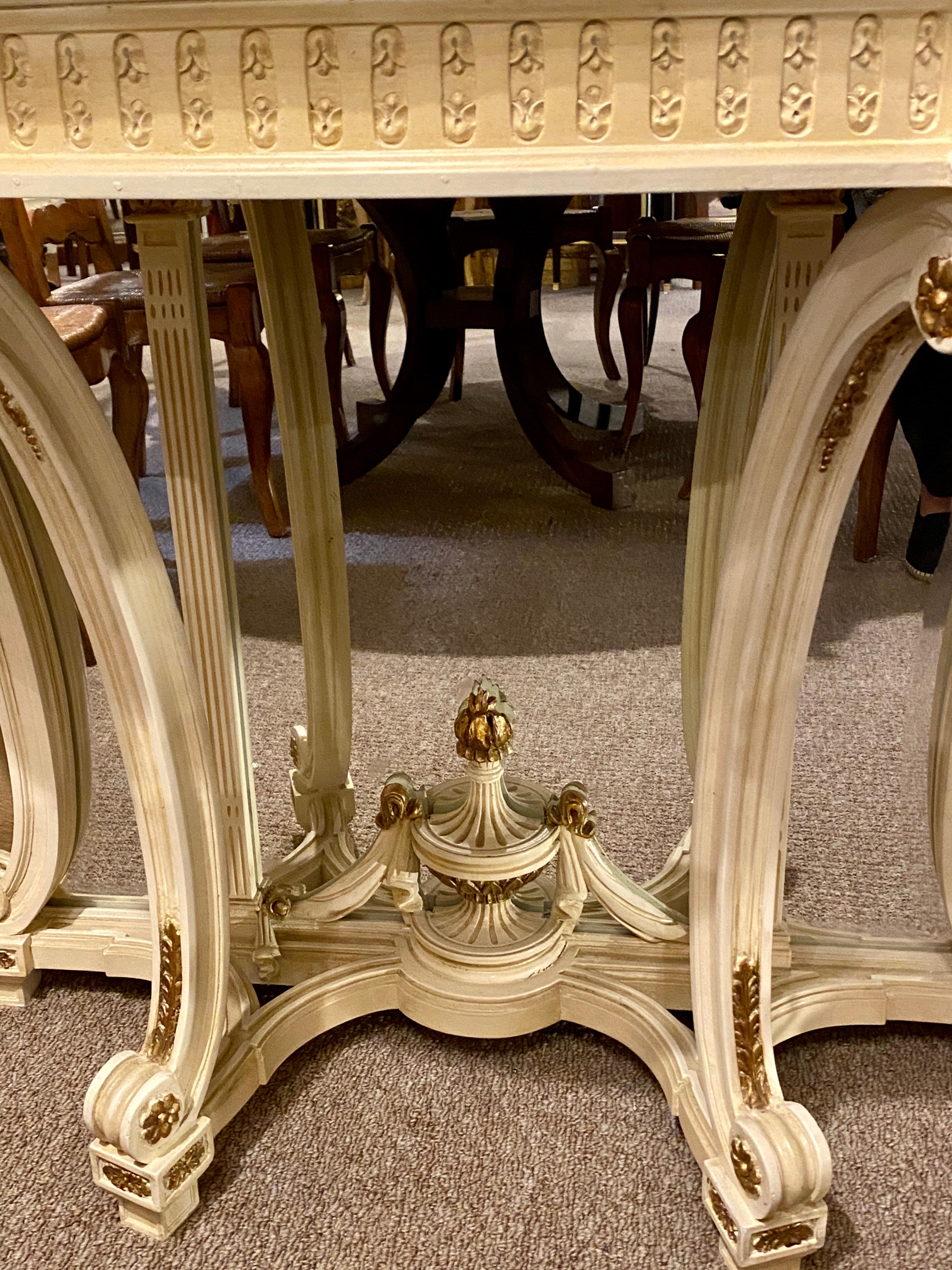 Demilune Console Hollywood Regency Style Marble-Top with Beveled Mirror Back For Sale 1