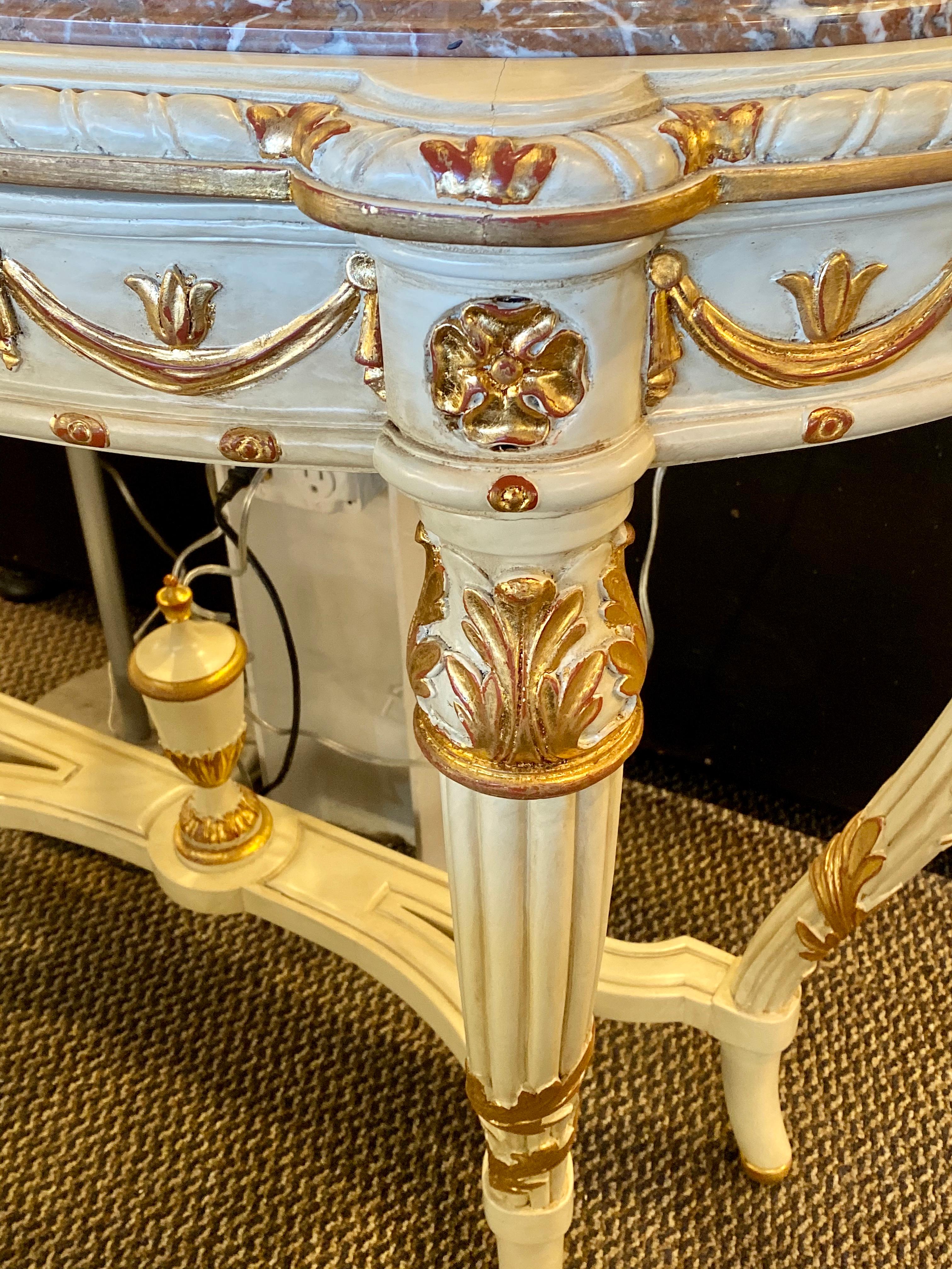 Hollywood Regency Demilune Console Or Serving Table French Maison Jansen Ribbon Form Marble top