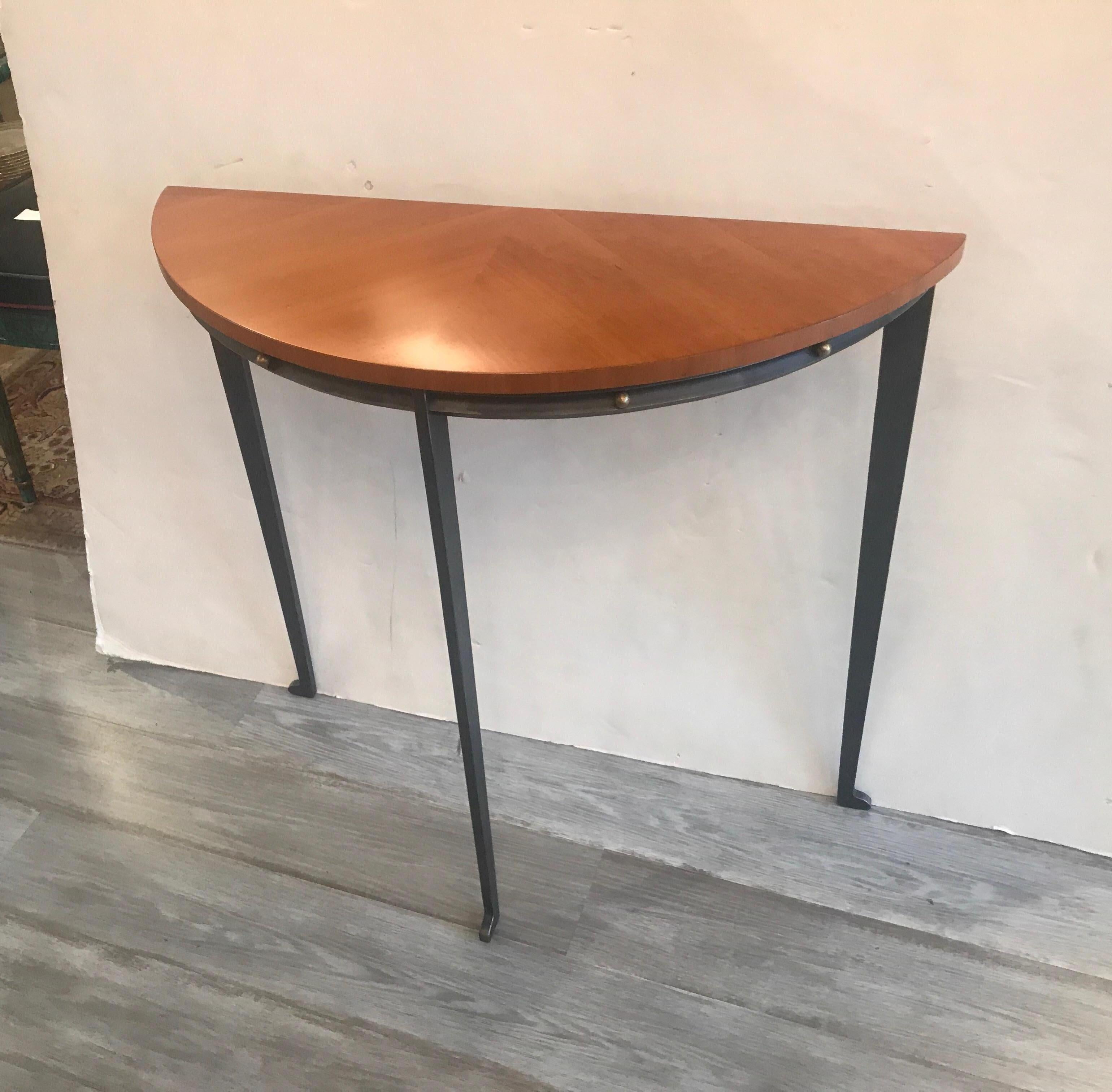 American Demilune Console Steel and Birch Table by Will Stone, NYC