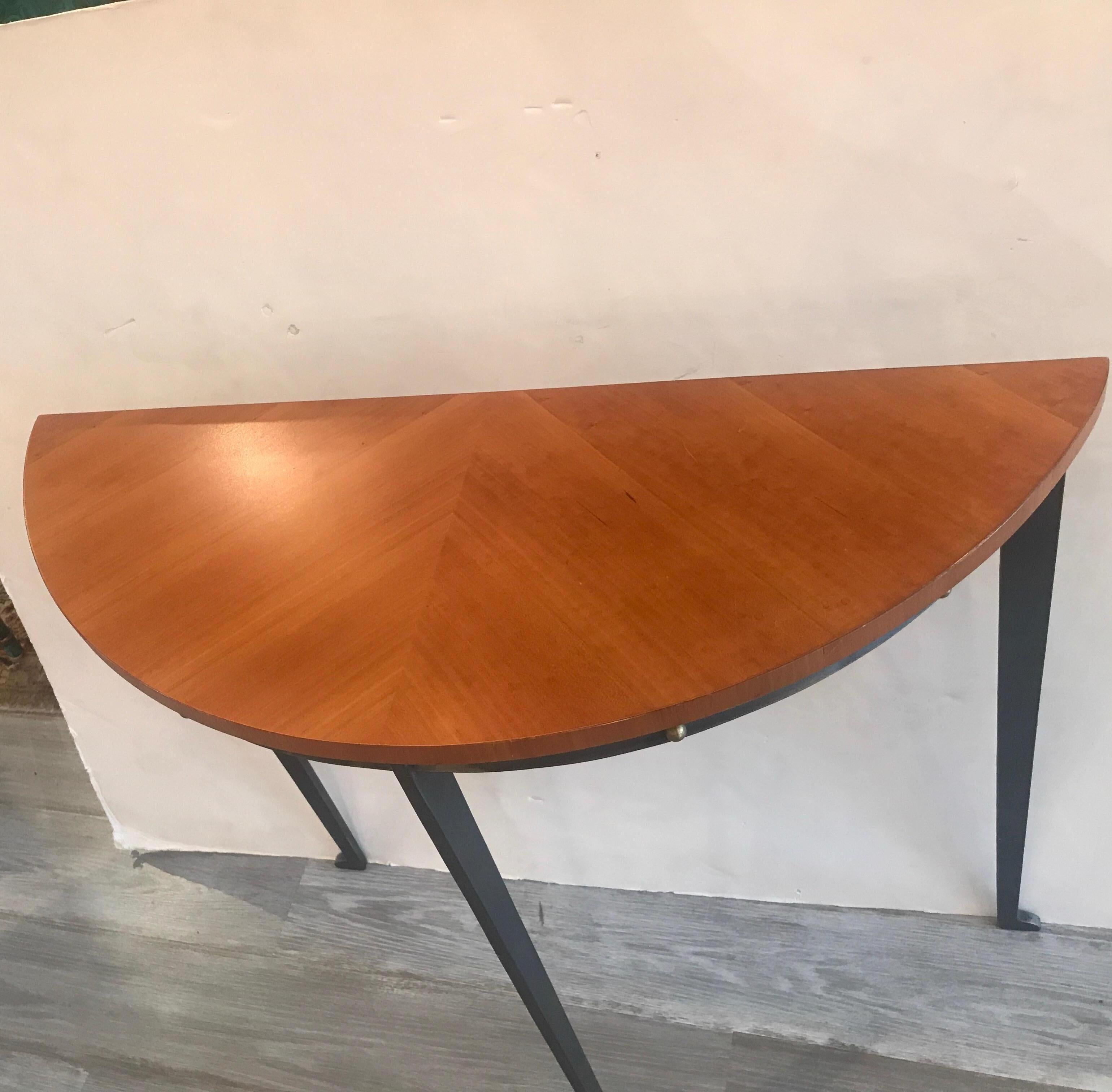 Demilune Console Steel and Birch Table by Will Stone, NYC In Excellent Condition In Lambertville, NJ