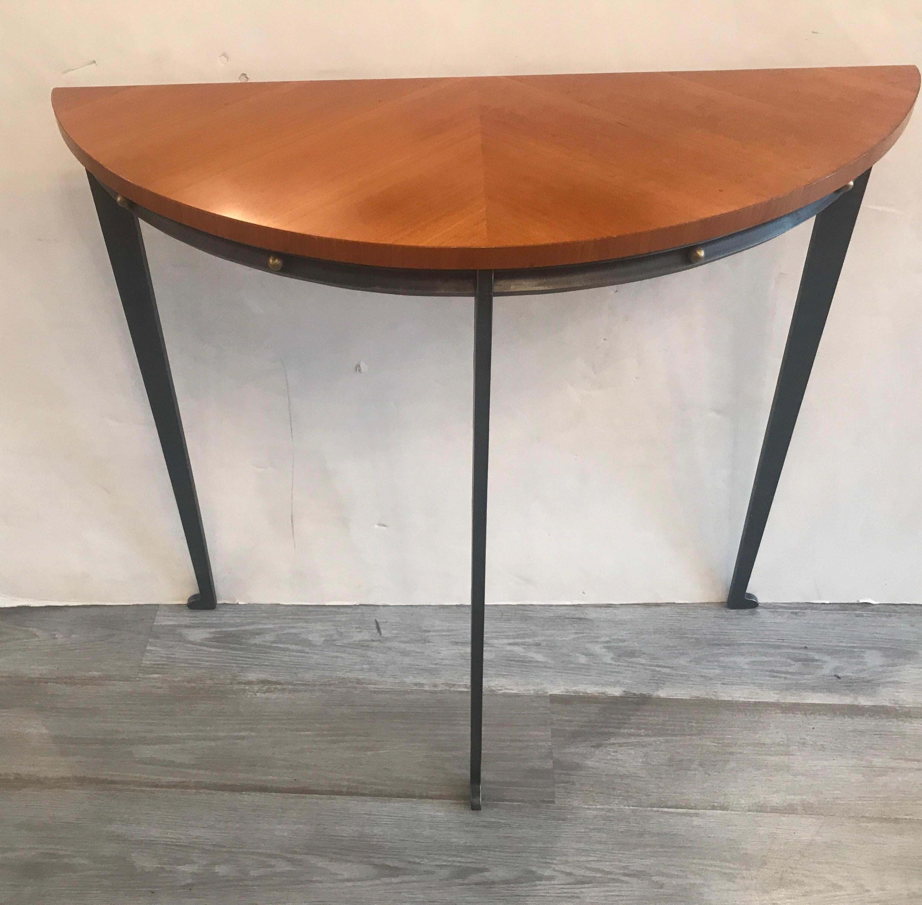 Late 20th Century Demilune Console Steel and Birch Table by Will Stone, NYC