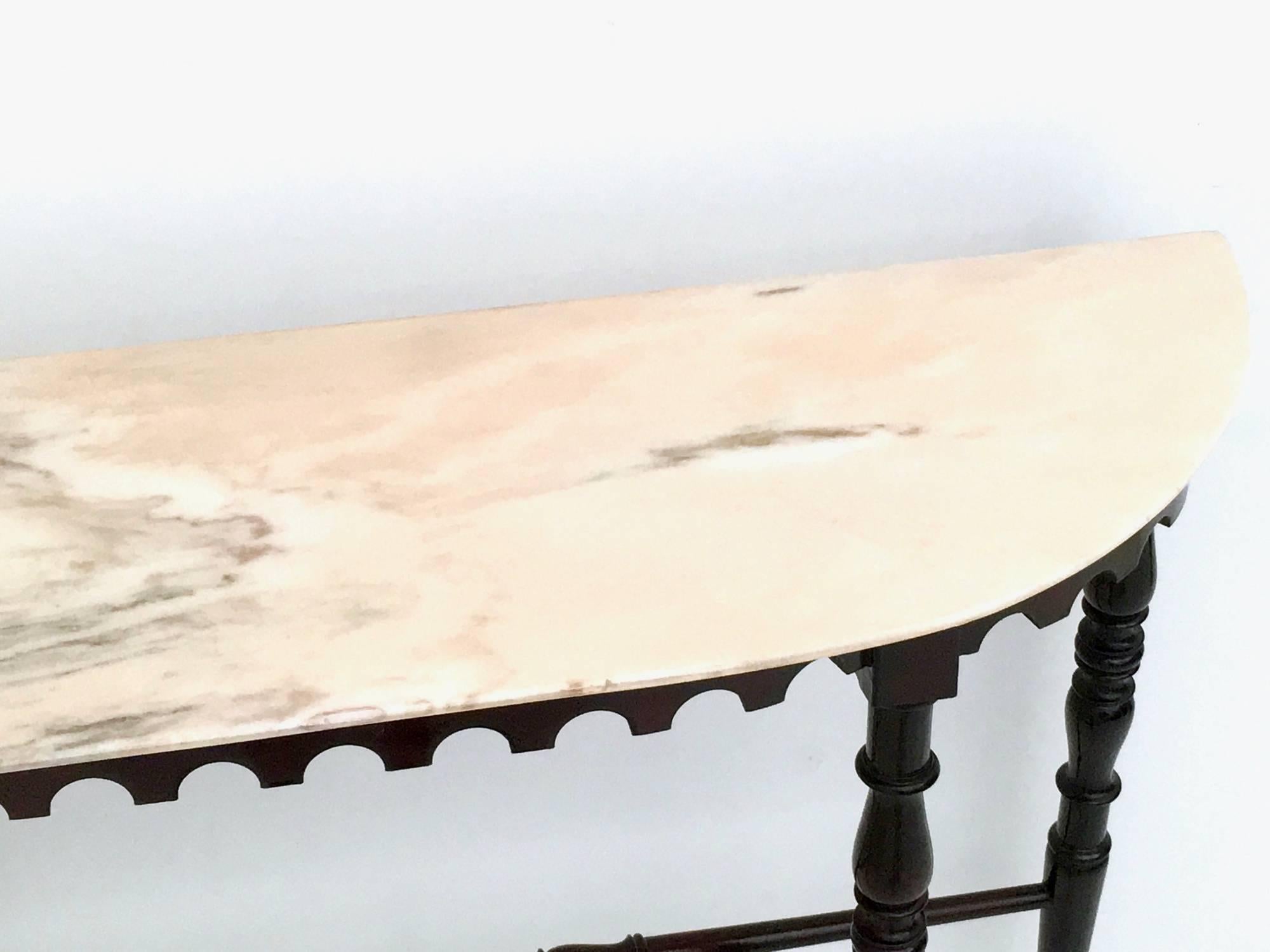 Demilune Ebonized Beech Console Table with a Portuguese Pink Marble Top, 1950s 5