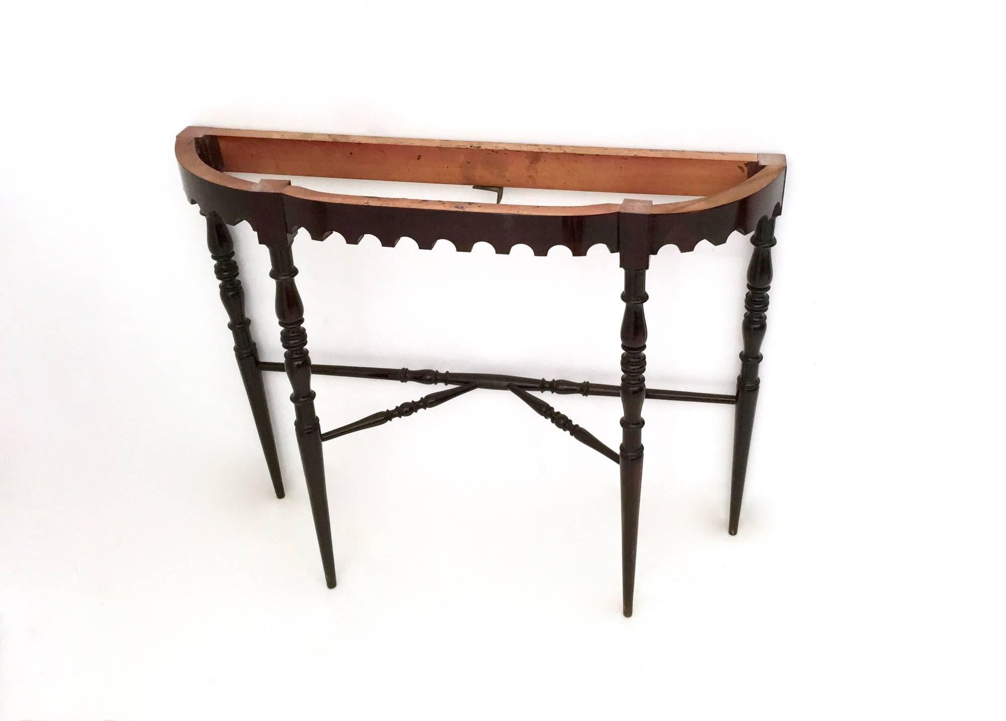 Demilune Ebonized Beech Console Table with a Portuguese Pink Marble Top, 1950s In Excellent Condition In Bresso, Lombardy
