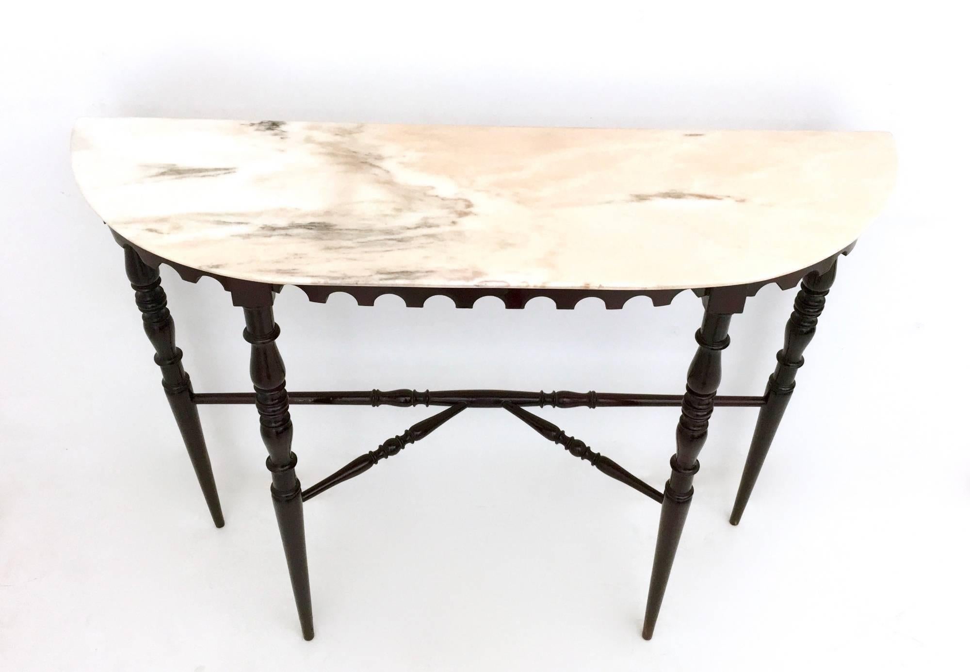 Demilune Ebonized Beech Console Table with a Portuguese Pink Marble Top, 1950s 2