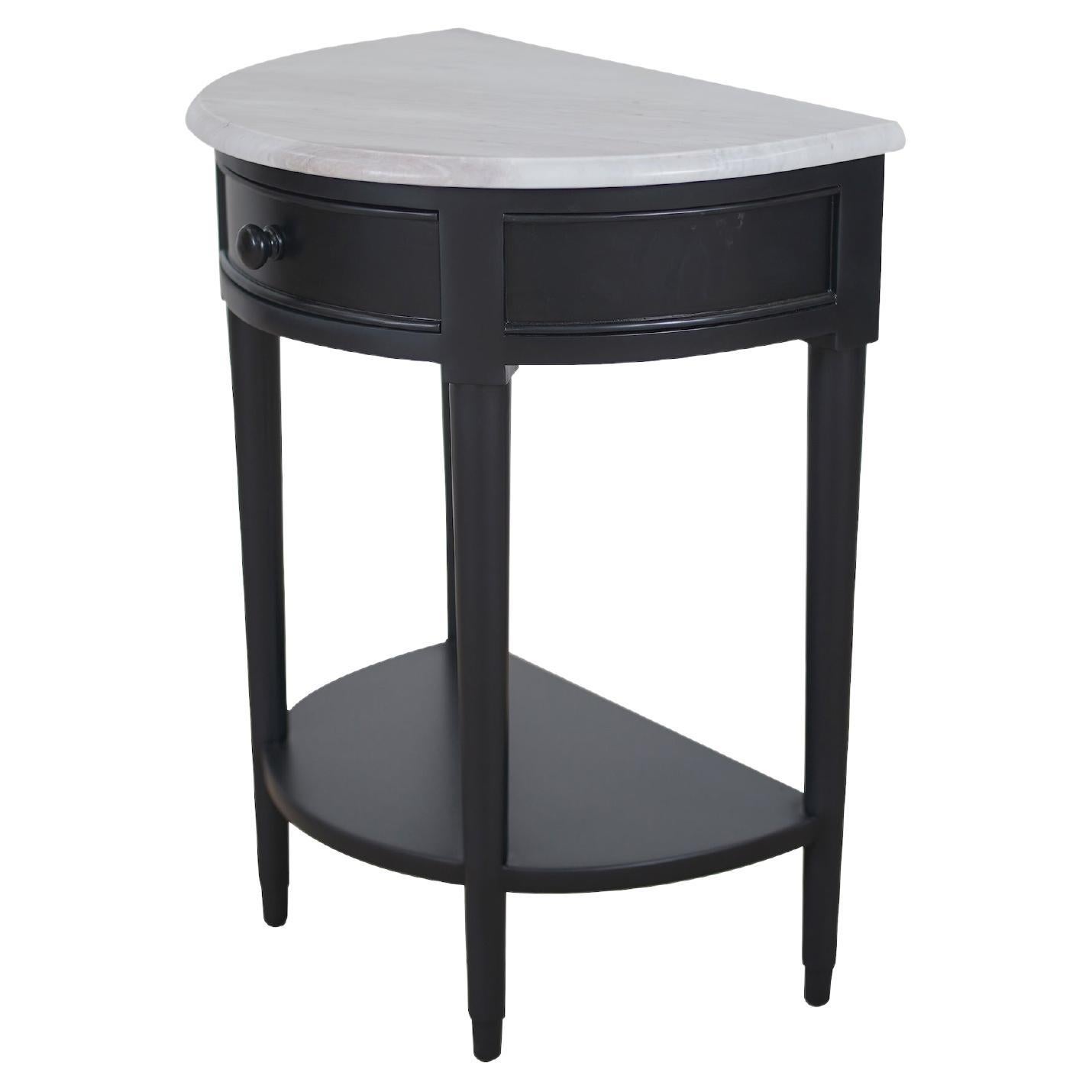 Demilune Mahogany Table with Marble Top in Black Matte Finish For Sale