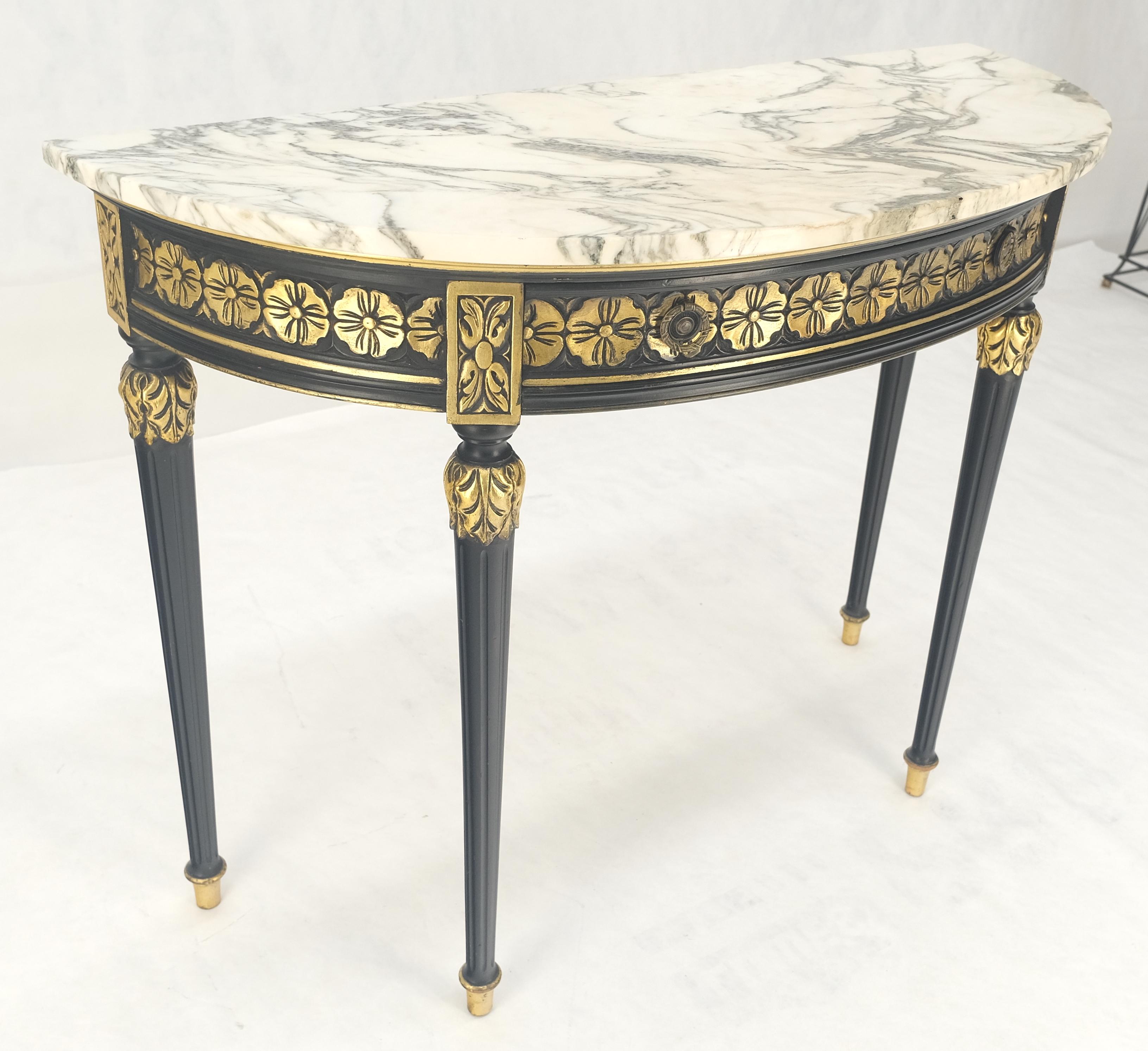 Demilune Marble Top One Drawer French Style Gilt Console on Fluted Legs MINT For Sale 3