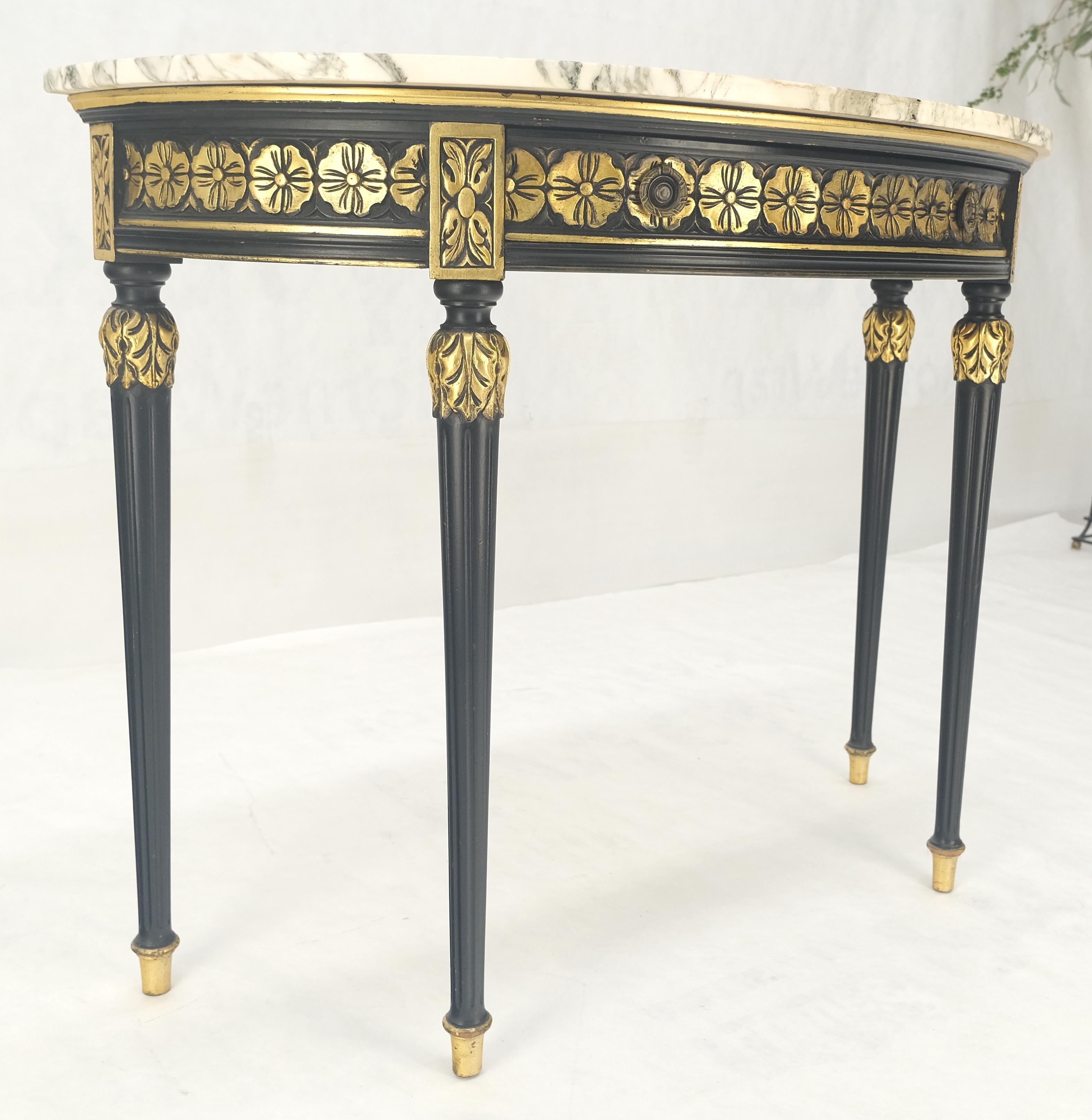 Demilune Marble Top One Drawer French Style Gilt Console on Fluted Legs MINT For Sale 4