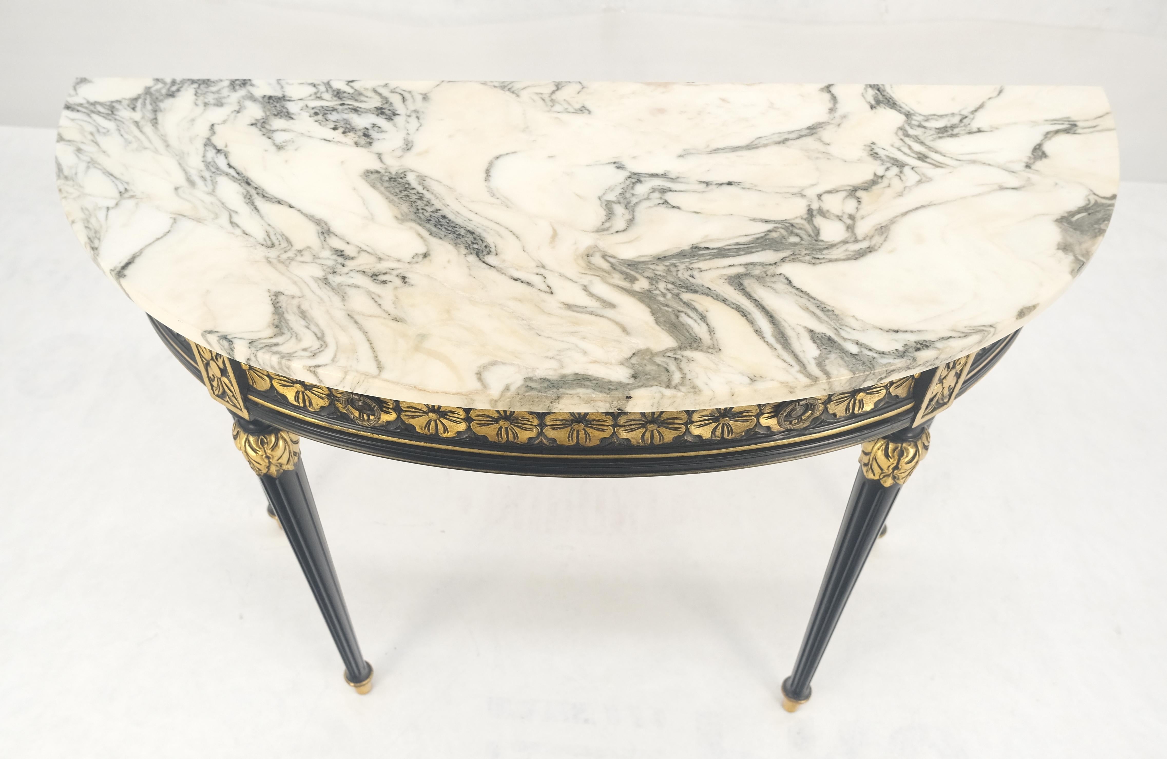 Rococo Revival Demilune Marble Top One Drawer French Style Gilt Console on Fluted Legs MINT For Sale