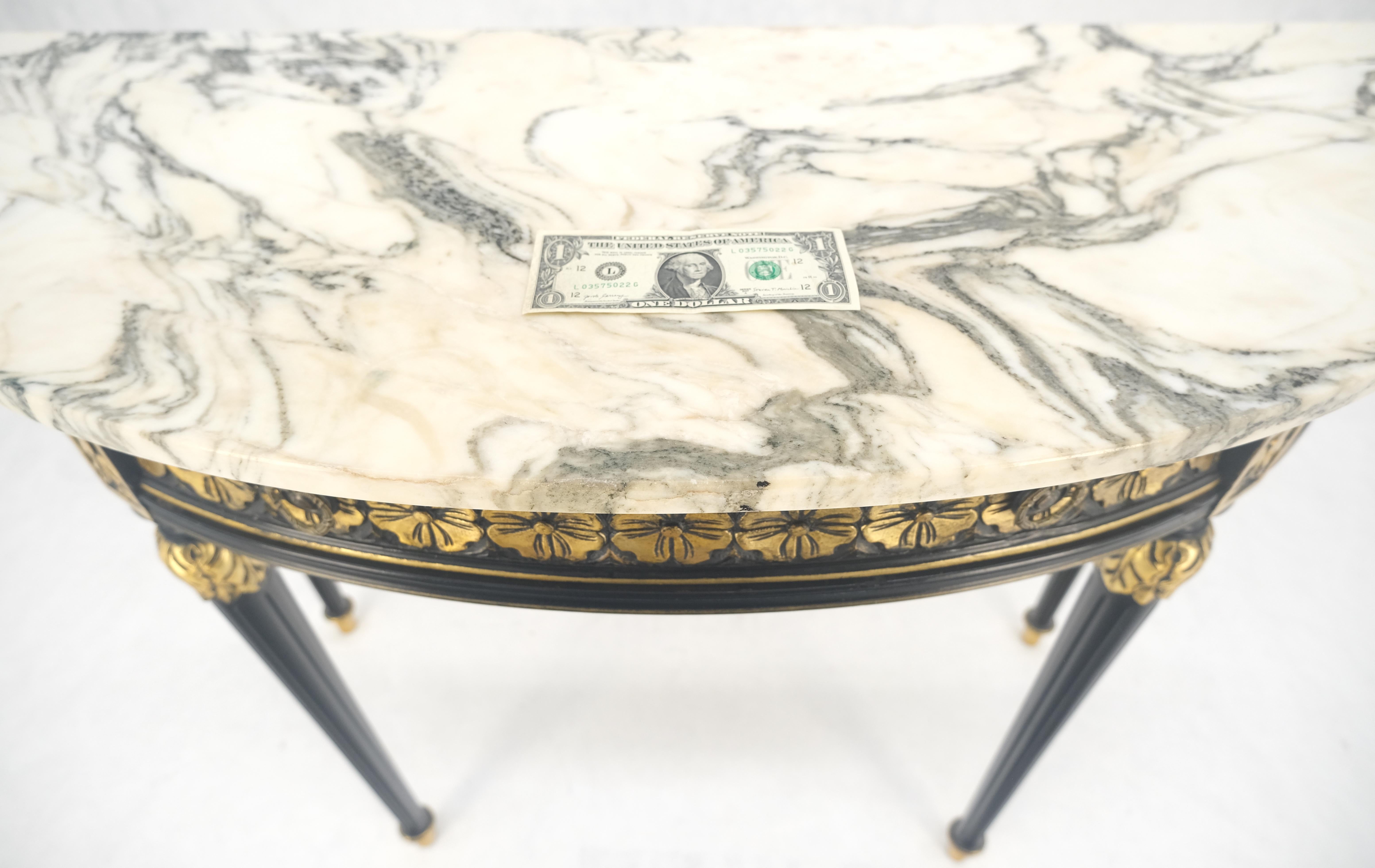Unknown Demilune Marble Top One Drawer French Style Gilt Console on Fluted Legs MINT For Sale