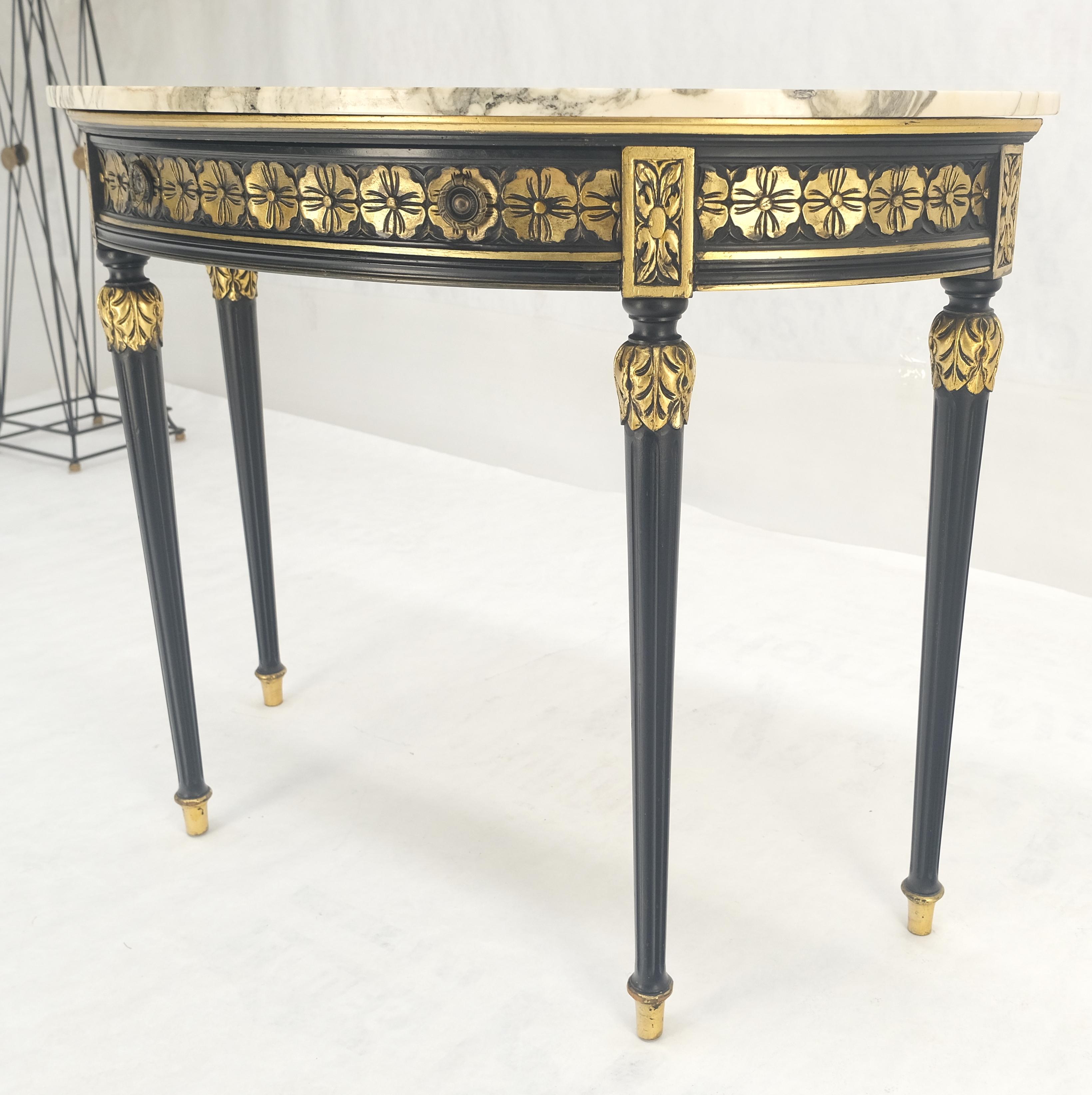 20th Century Demilune Marble Top One Drawer French Style Gilt Console on Fluted Legs MINT For Sale
