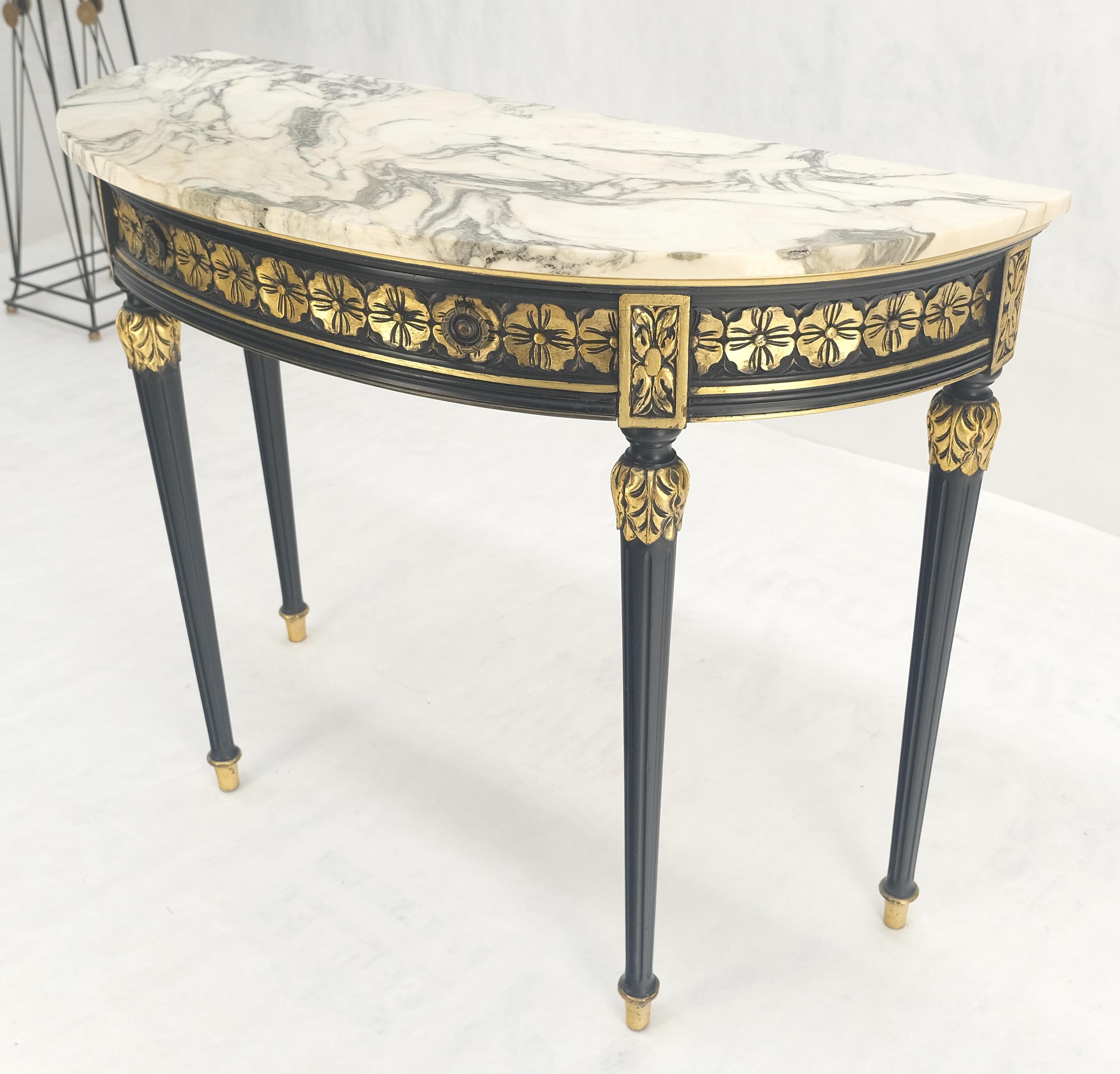 Demilune Marble Top One Drawer French Style Gilt Console on Fluted Legs MINT For Sale 2