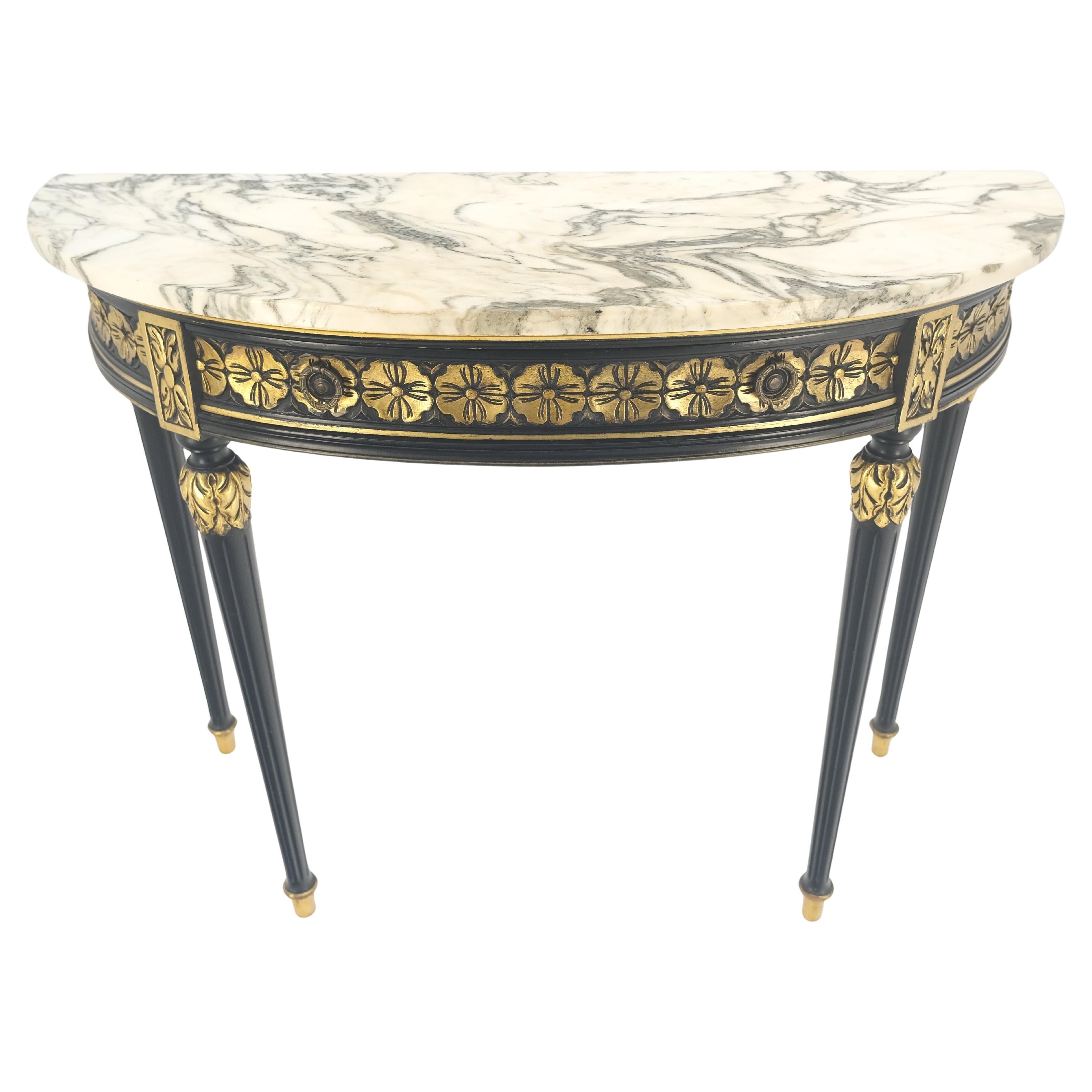 Demilune Marble Top One Drawer French Style Gilt Console on Fluted Legs MINT For Sale