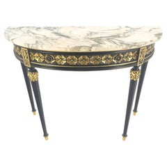 Demilune Marble Top One Drawer French Style Gilt Console on Fluted Legs MINT