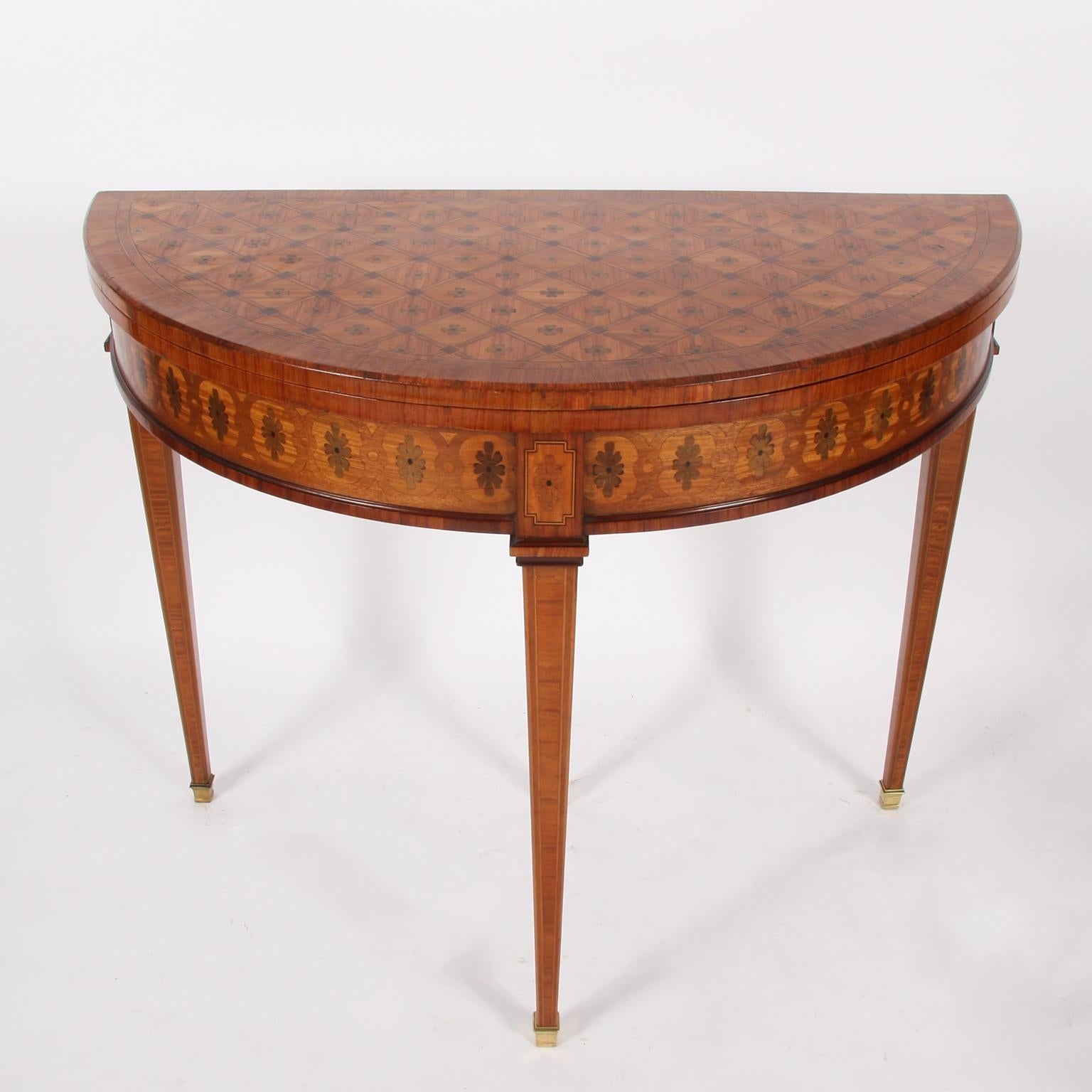 French Demilune Parquetry Card Table