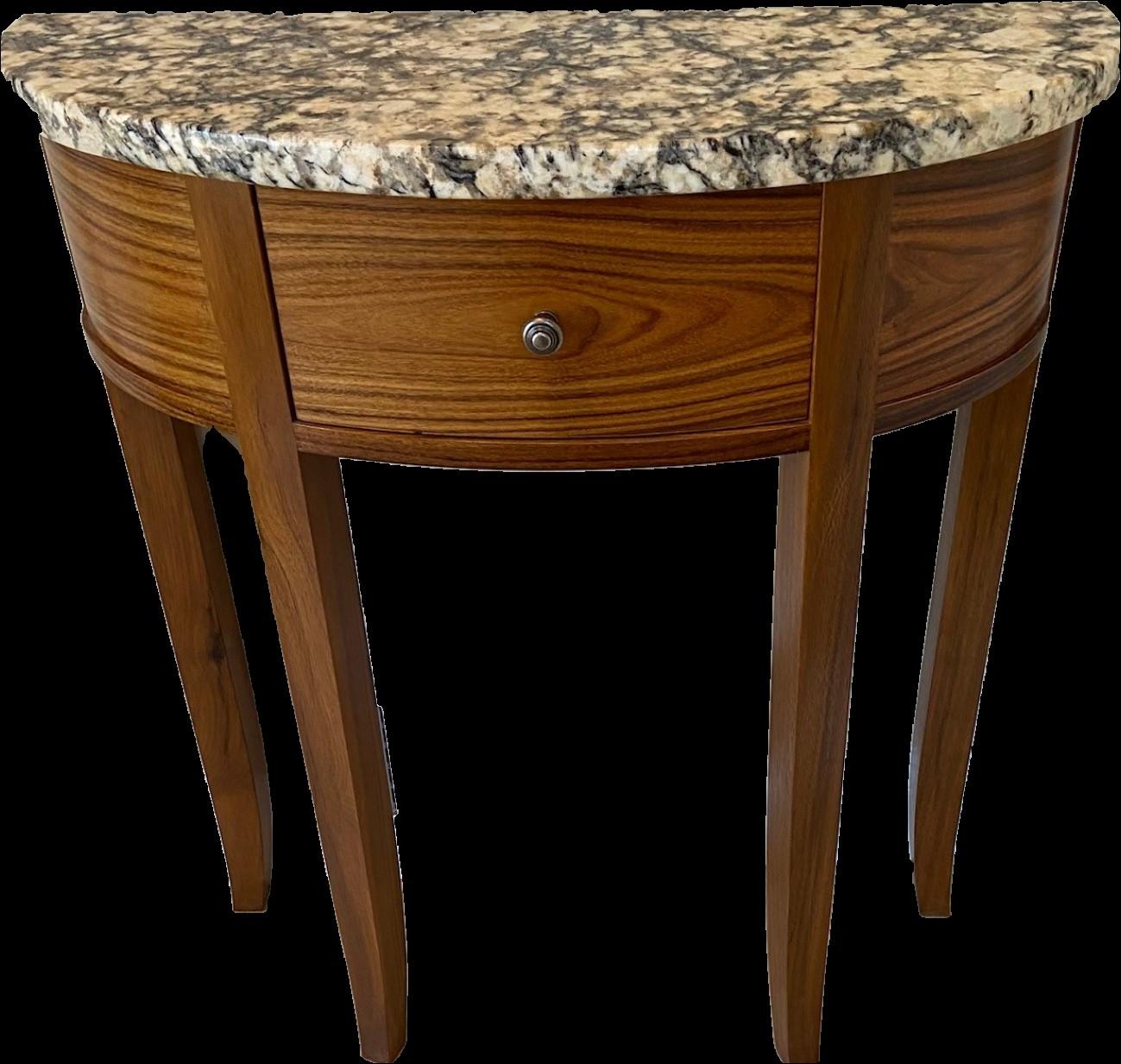 Demilune Table in Exotic Wood and Granite For Sale 1
