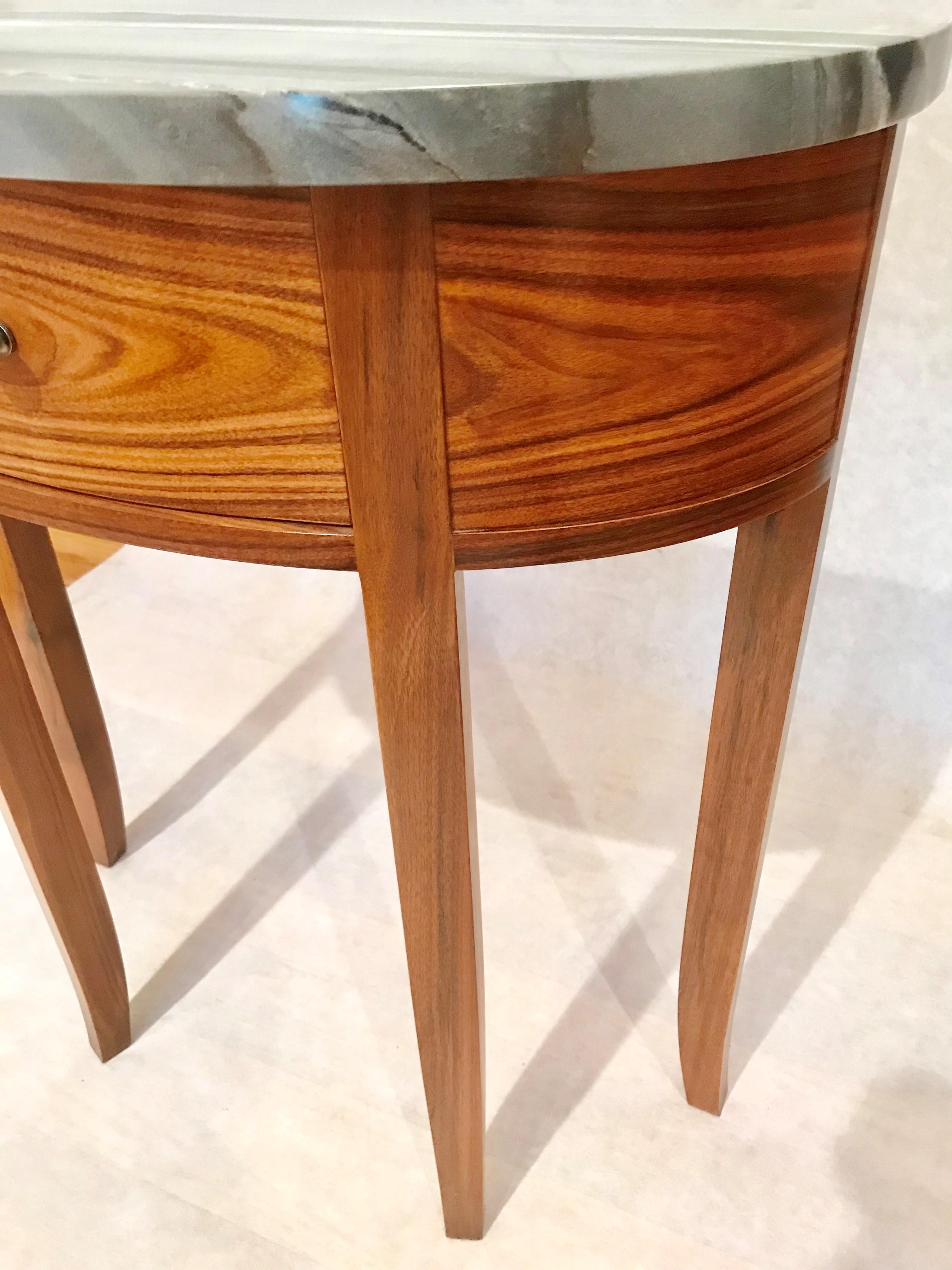 American Craftsman Demilune Table in Exotic Wood and Granite For Sale