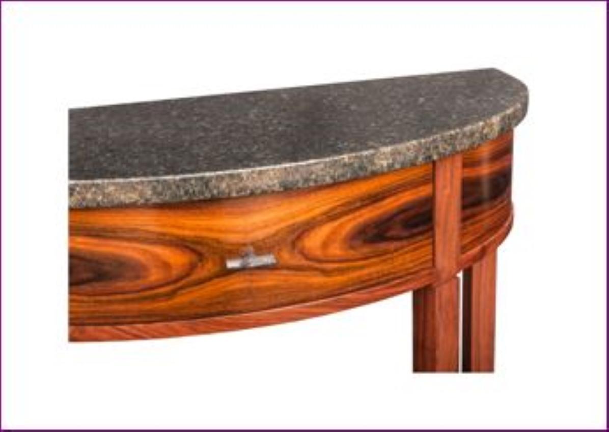 American Demilune Table in Exotic Wood and Granite For Sale