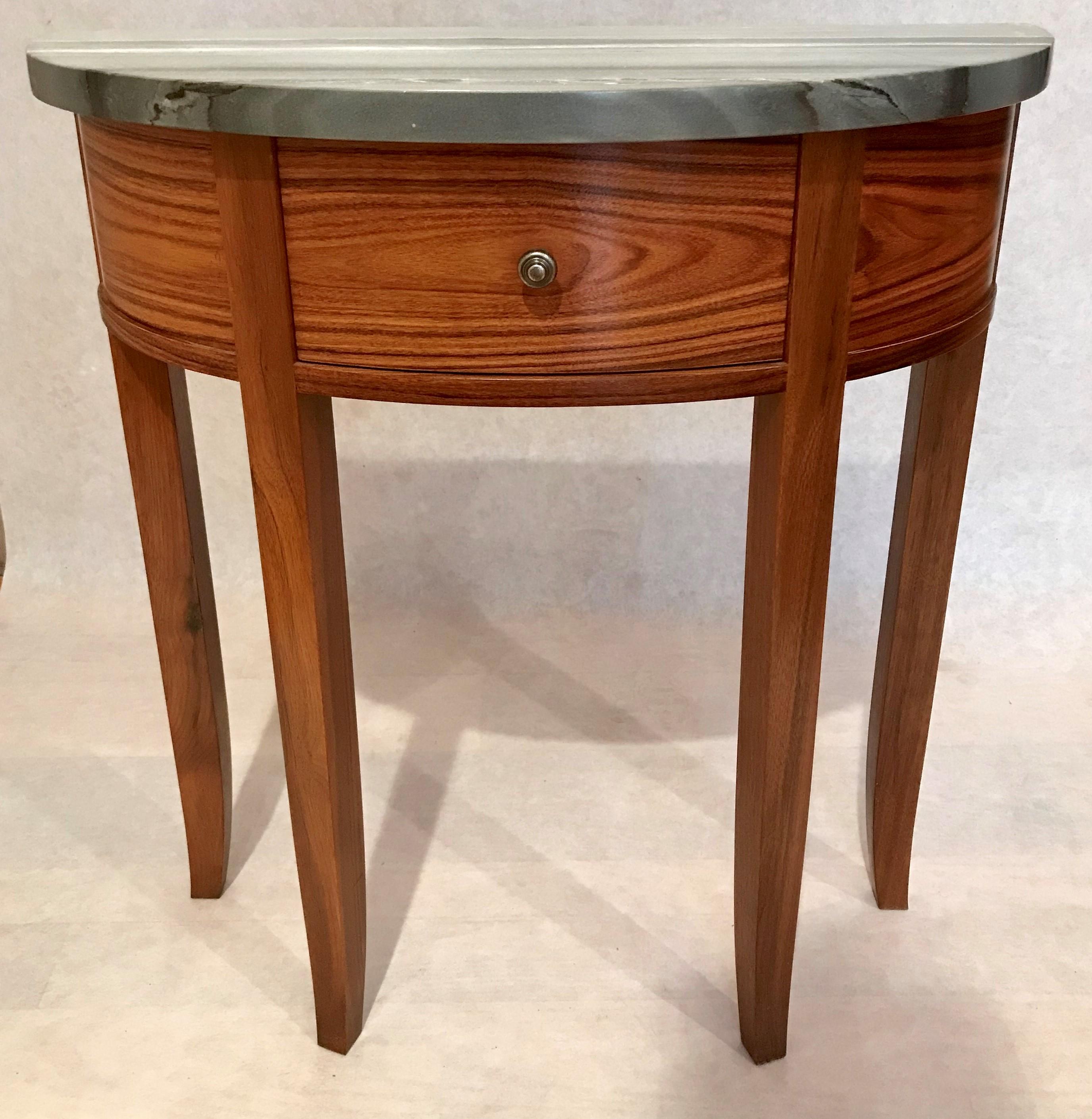 Demilune Table in Exotic Wood and Granite In Excellent Condition For Sale In Wilton, CT