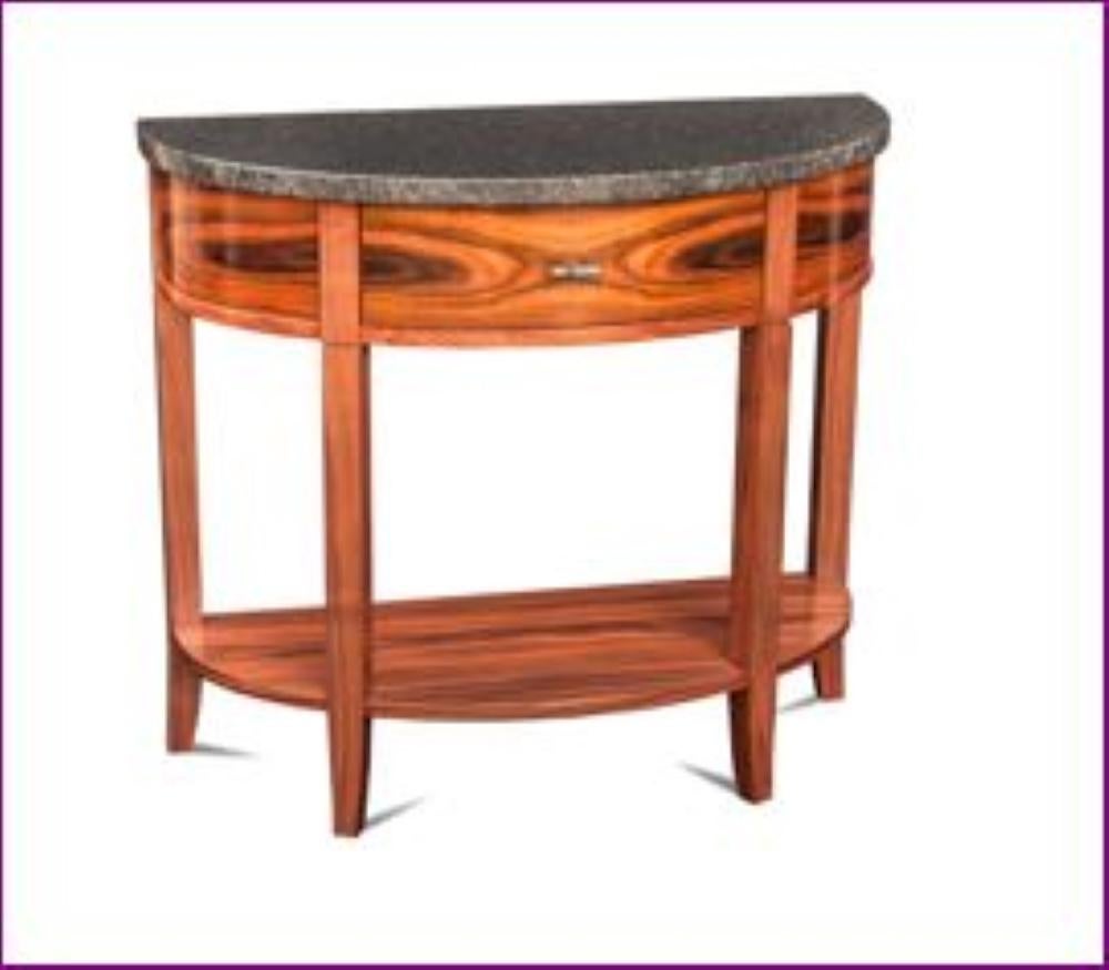 Contemporary Demilune Table in Exotic Wood and Granite For Sale