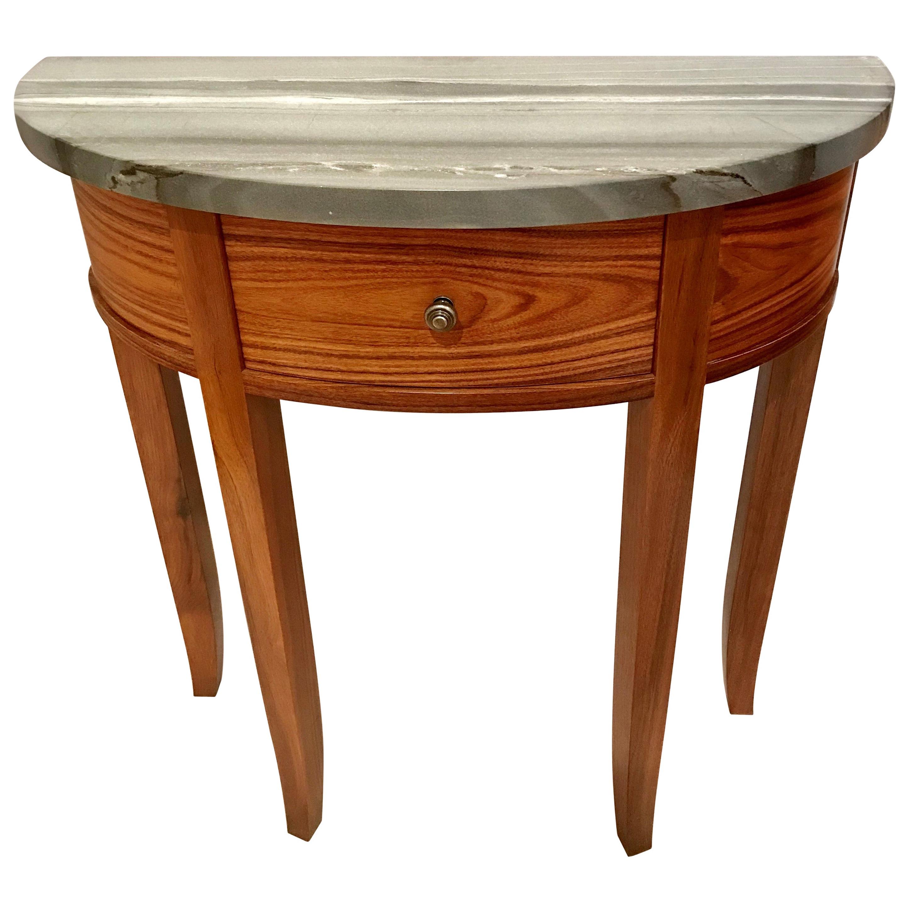 Demilune Table in Exotic Wood and Granite For Sale