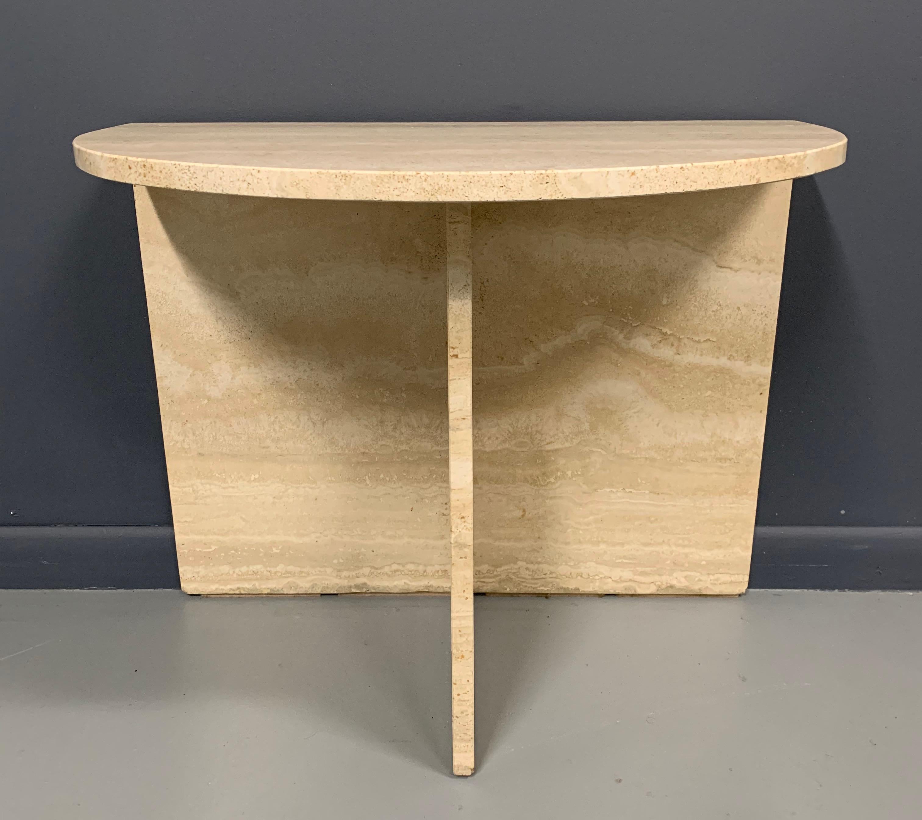 Mid-Century Modern Demilune Travertine Midcentury Console Table