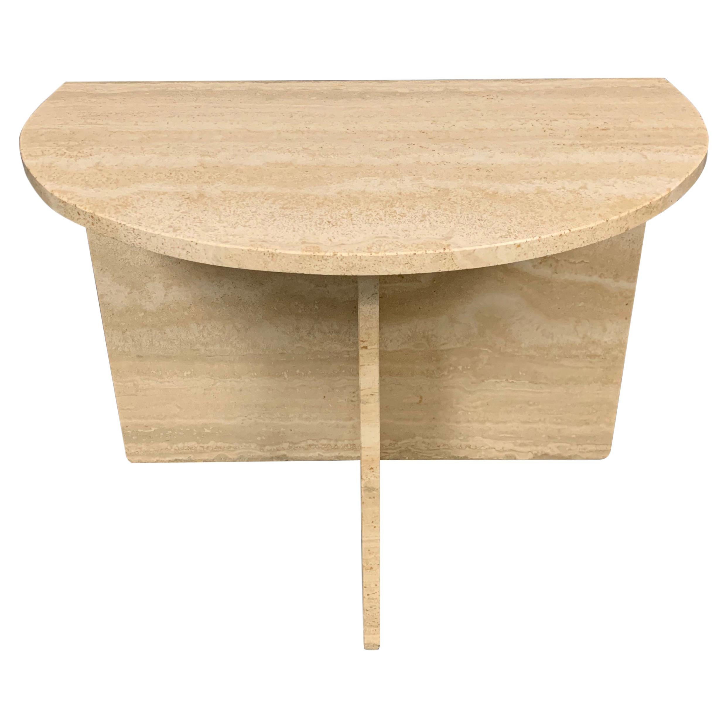 Demilune Travertine Midcentury Console Table