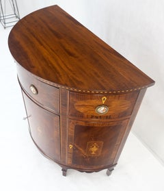 Demilune Very Fine Inlaid Console Server Cabinet Porcelain Plaque Pulls Dresser