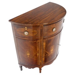 Demilune Very Fine Inlaid Console Server Cabinet Porcelain Plaque Pulls Dresser