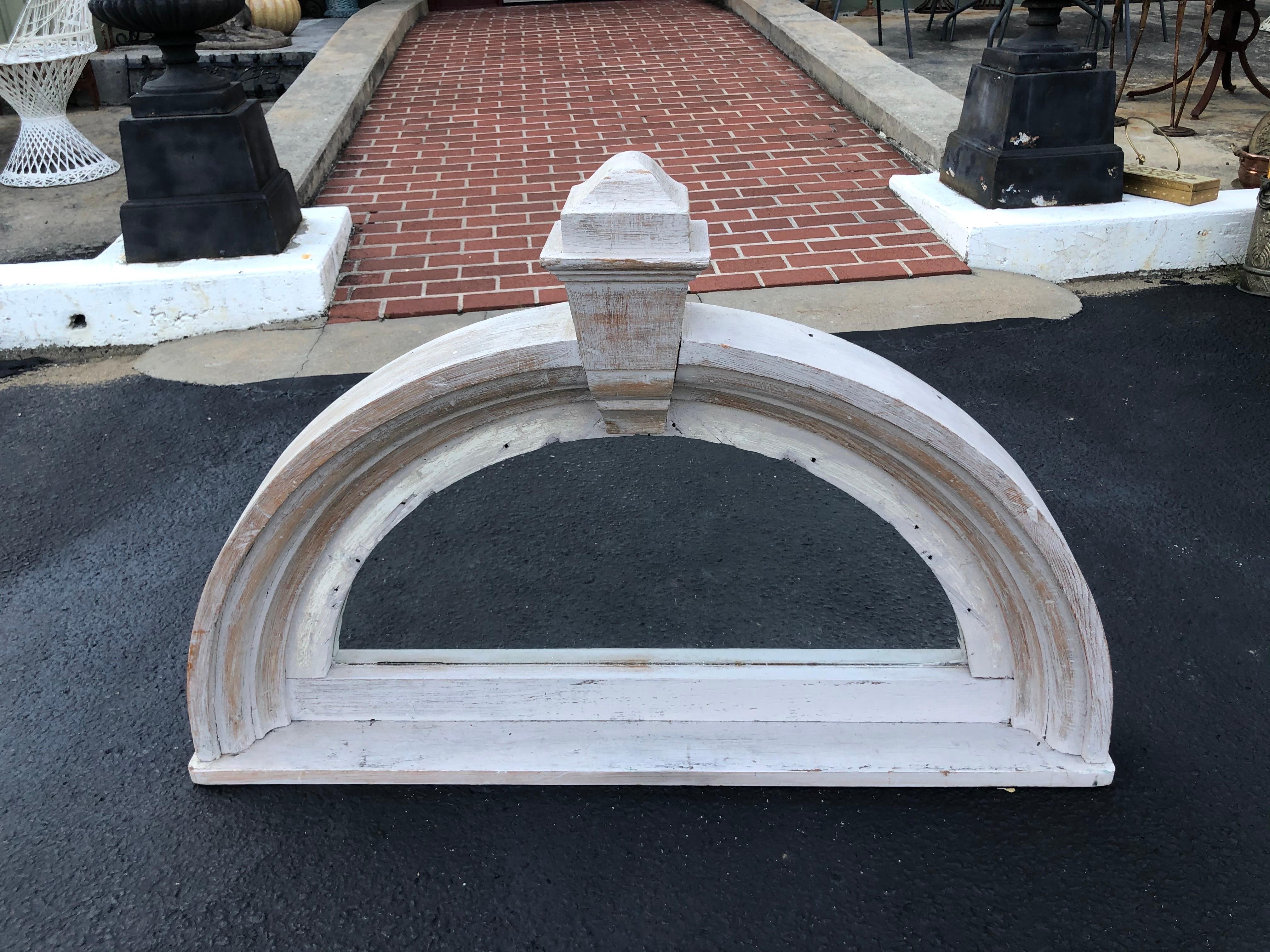 Half Round Pediment Mirror in Washed Pine In Good Condition For Sale In Redding, CT