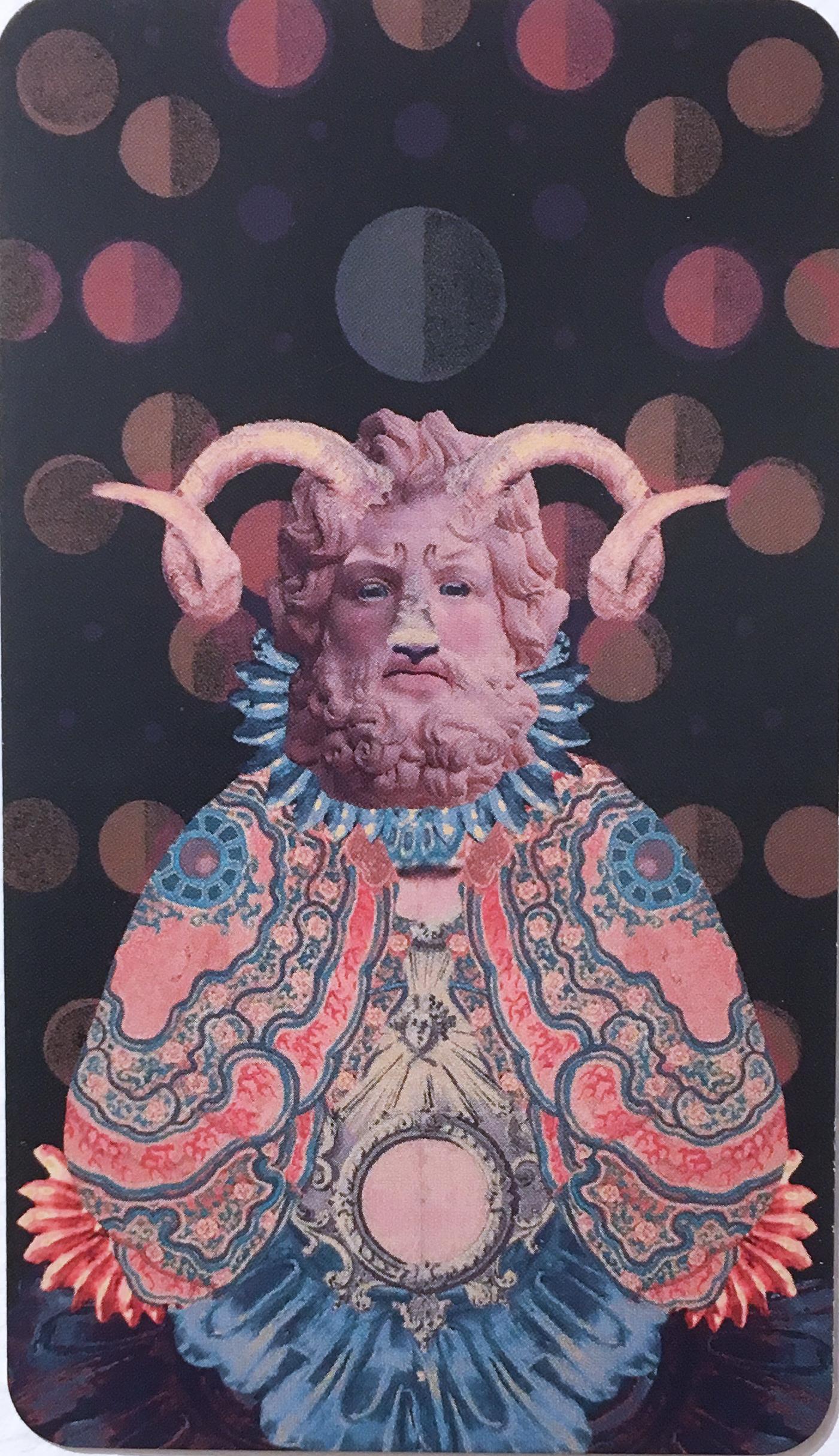 Widder, 2018, Collage, Druck, figurativ, Gold, Tarot, Horoskop