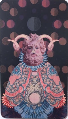 Aries, 2018, collage, print, figurative, gold, tarot, horoscope