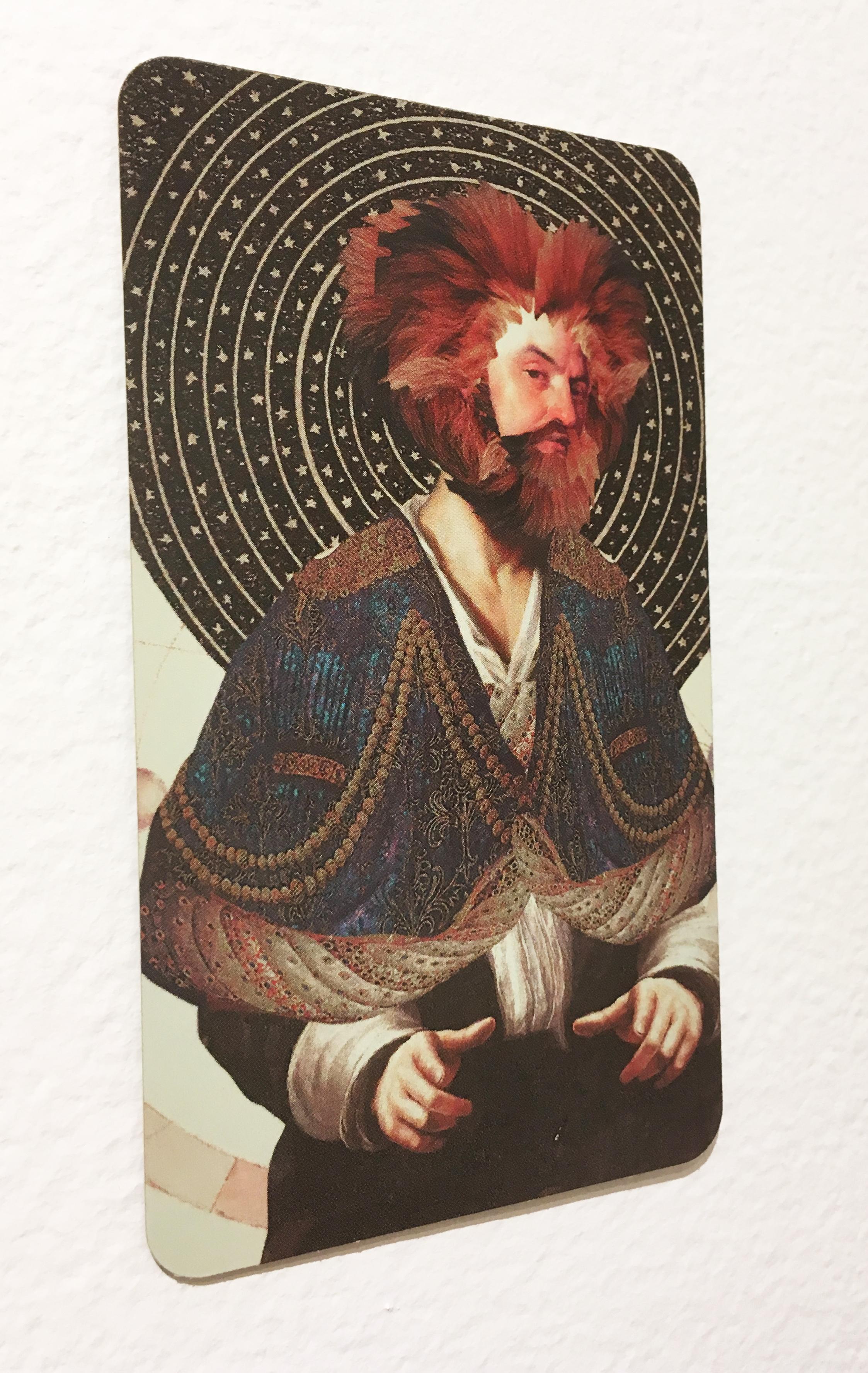 Leo, 2018, collage, impresión, figurativo, oro, tarot, horóscopo, borde metálico - Print de Deming King Harriman