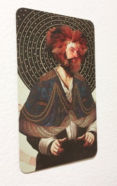 Leo, 2018, collage, print, figurative, gold, tarot, horoscope, metallic edge