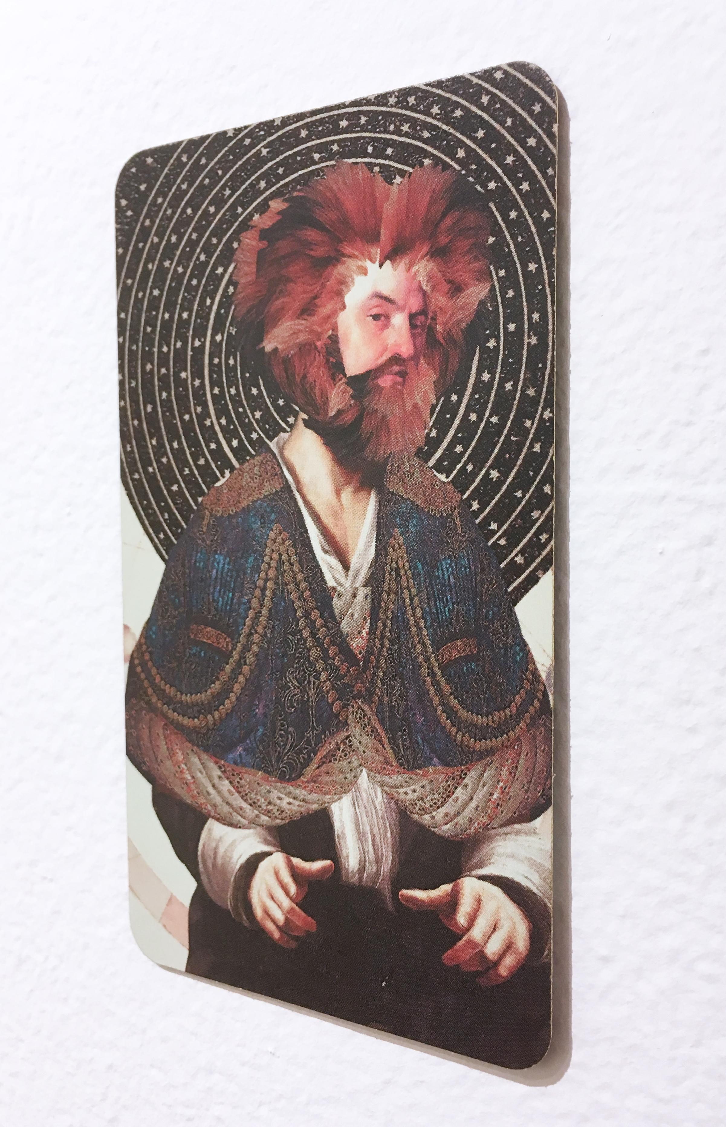 Leo, 2018, collage, impresión, figurativo, oro, tarot, horóscopo, borde metálico - Print Contemporáneo de Deming King Harriman