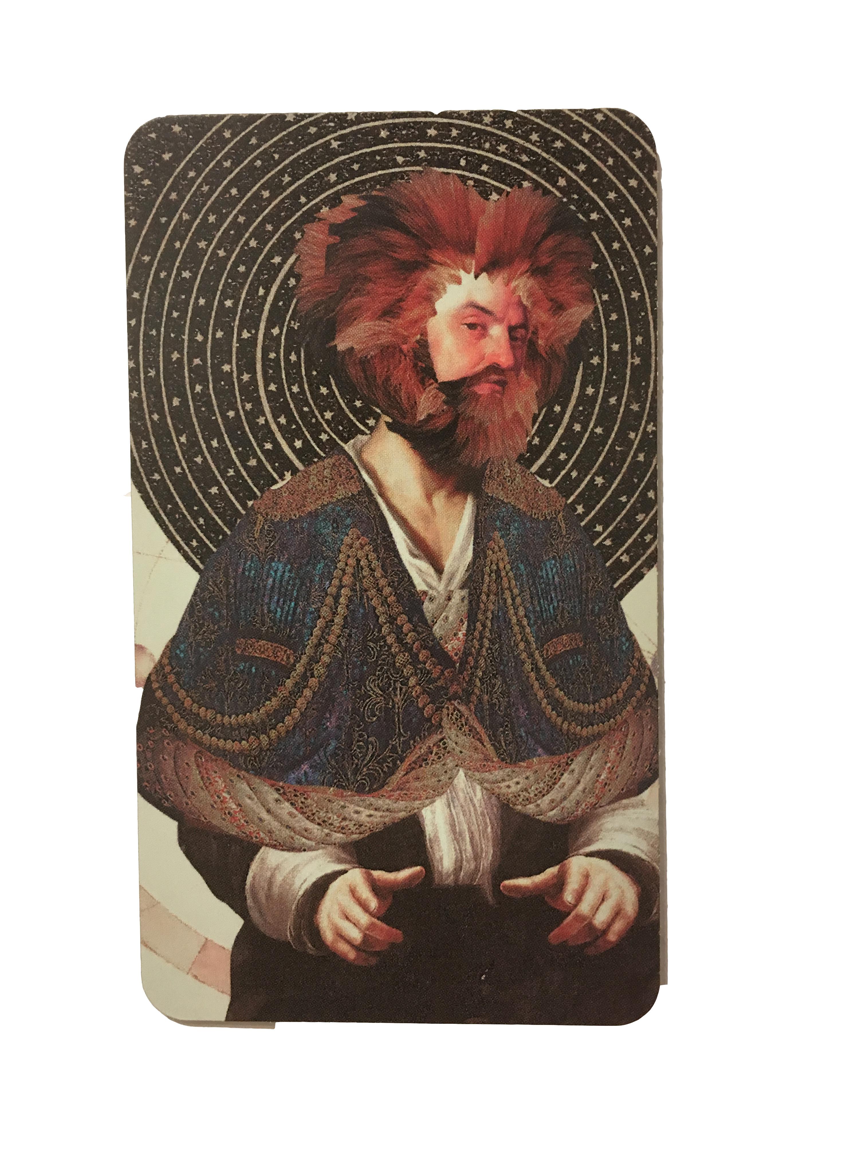 Leo, 2018, collage, impresión, figurativo, oro, tarot, horóscopo, borde metálico - Figurative Print Negro de Deming King Harriman
