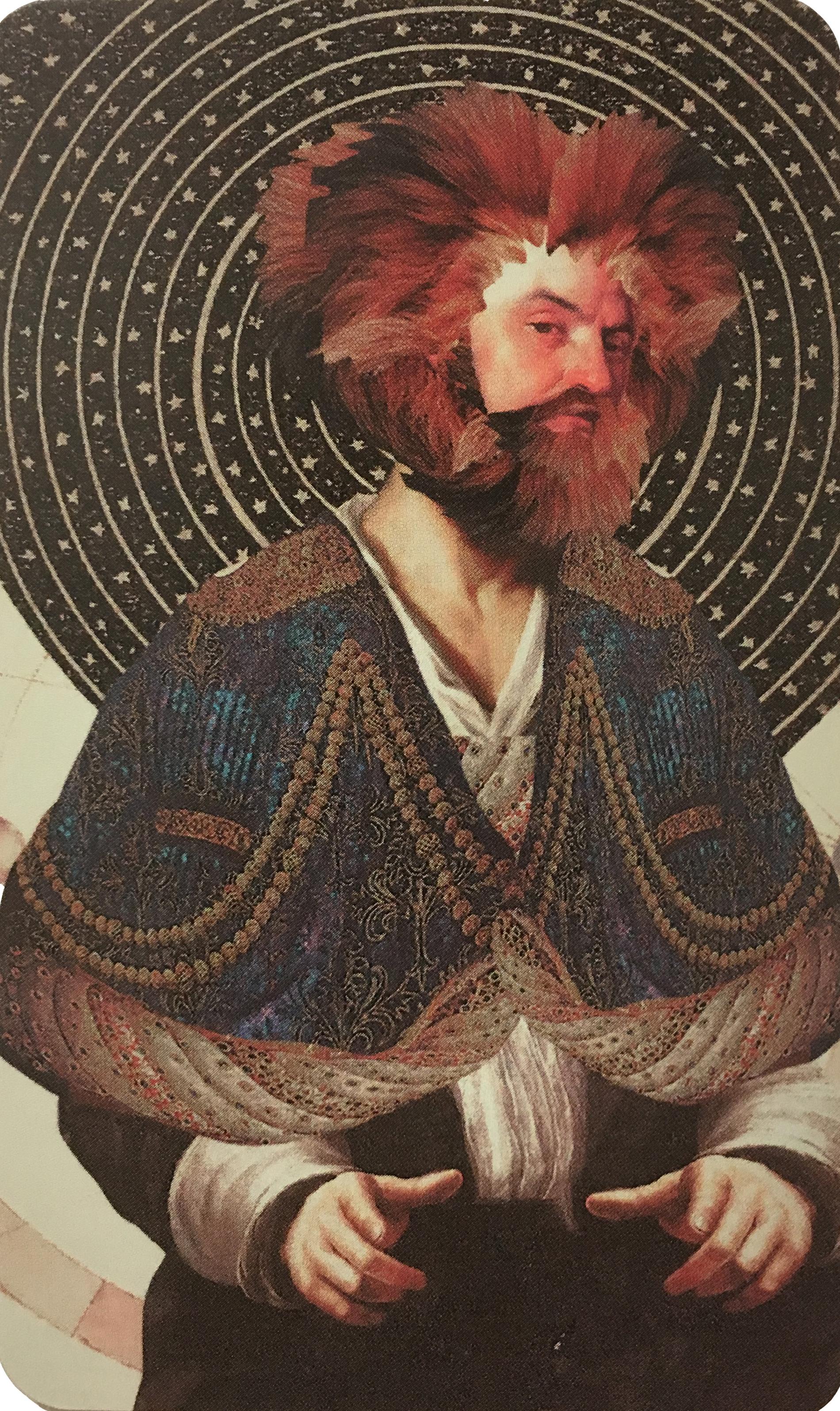 Figurative Print de Deming King Harriman - Leo, 2018, collage, impresión, figurativo, oro, tarot, horóscopo, borde metálico